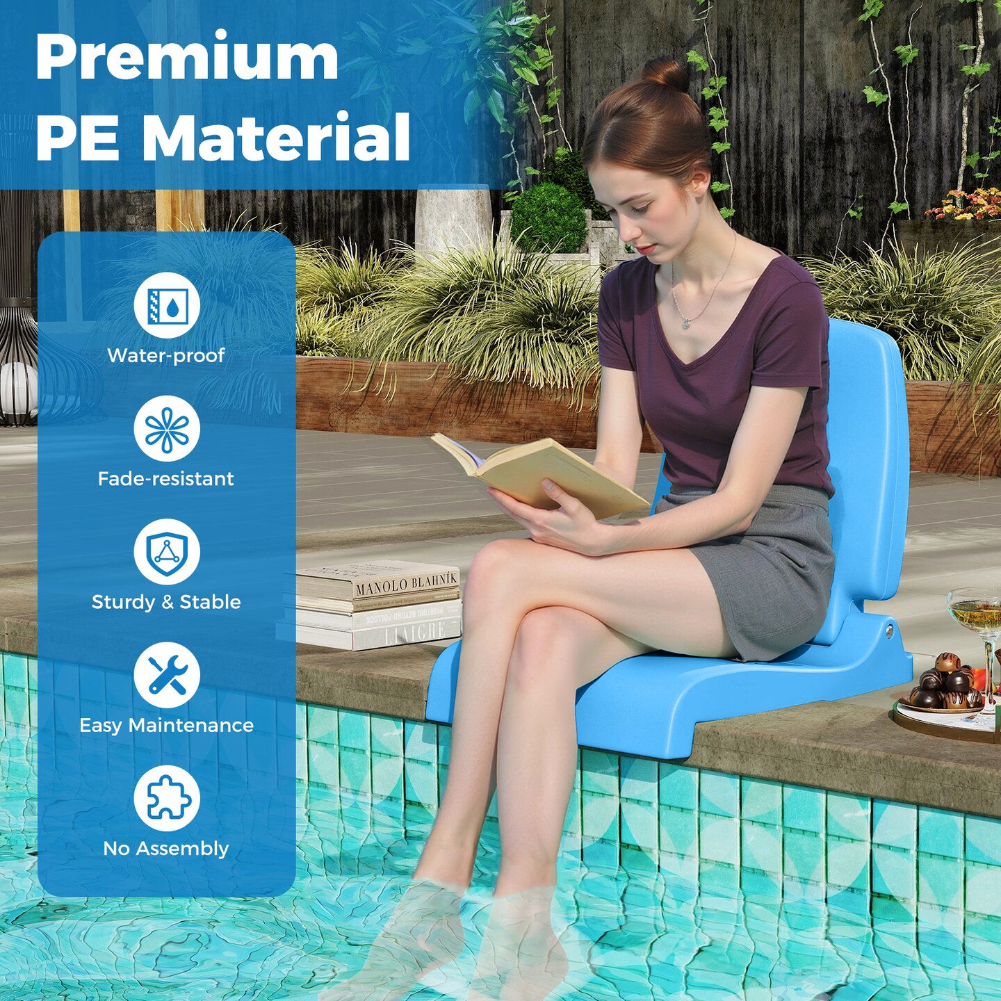 Foldable Outdoor Pool Chair with Handle and Back Support