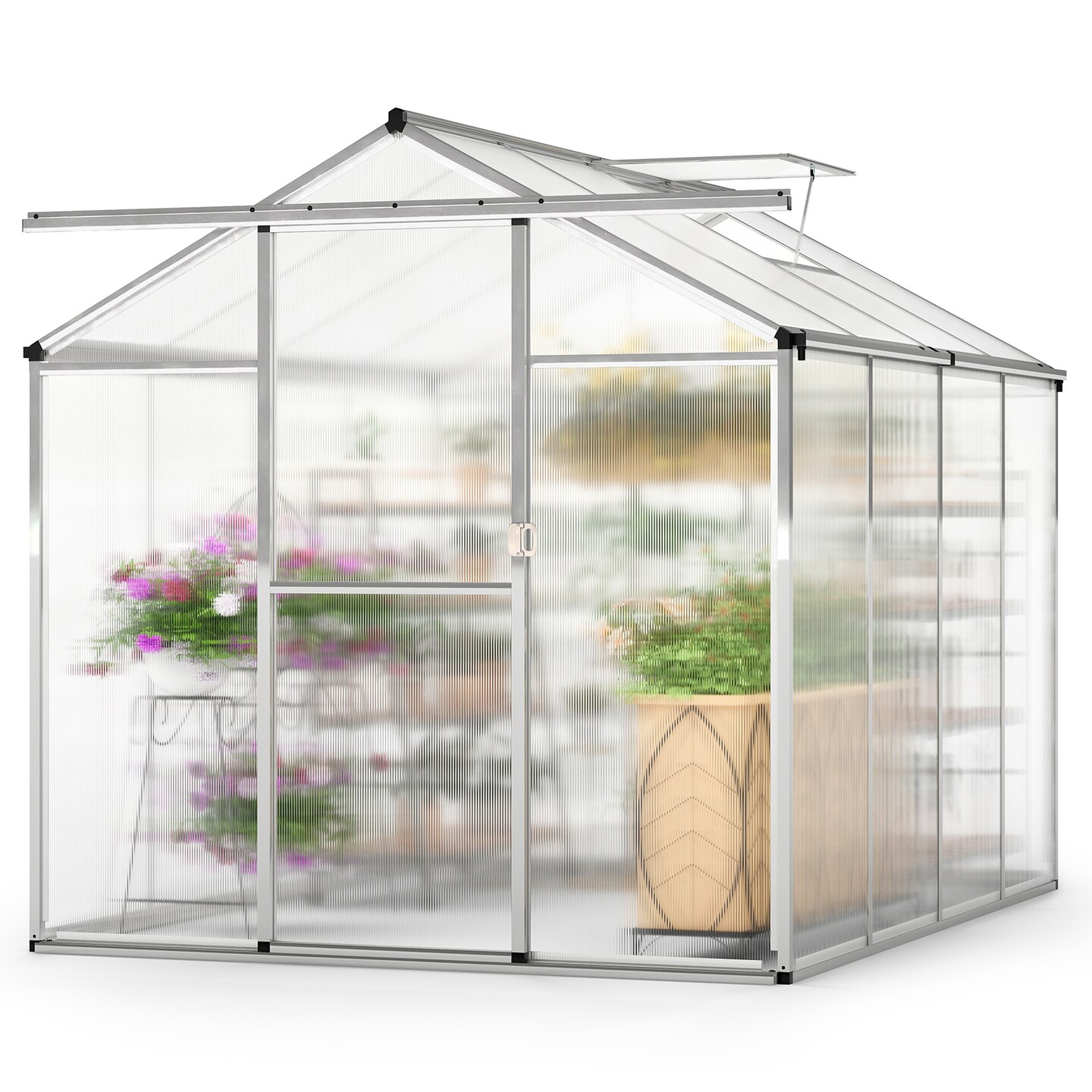 Transparent Polycarbonate Aluminum Walk-In Greenhouse with Vent and Gutter