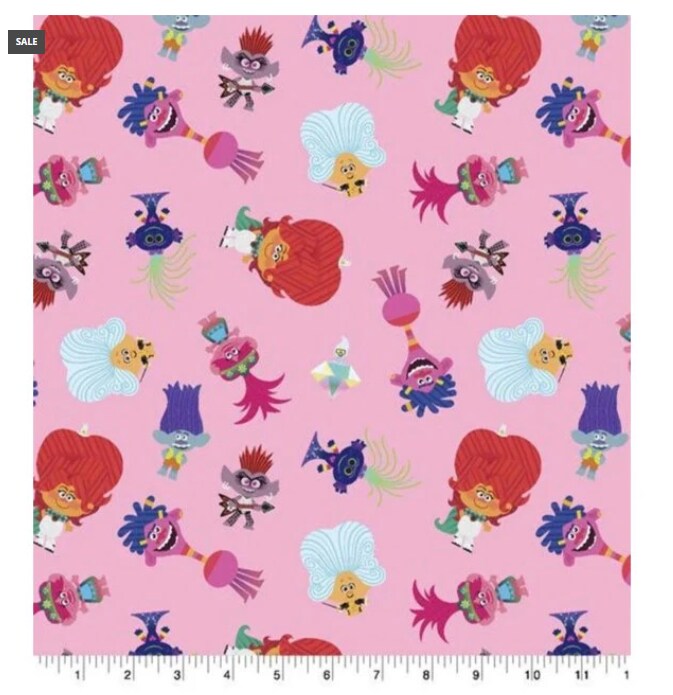 Licensed DreamWorks Trolls Print Pink Cotton Fabric by the Yard