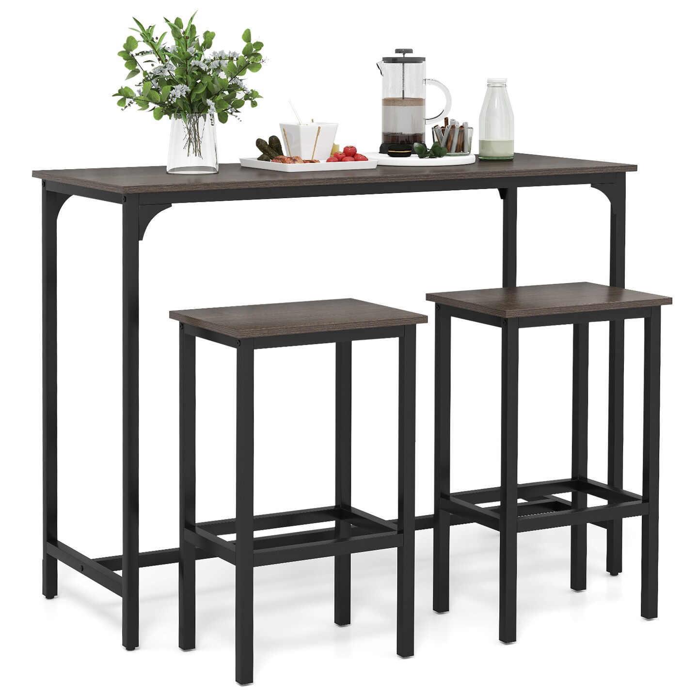 3-Piece Industrial Dining Set with 47.5 Inch Table and 2 Bar Stools