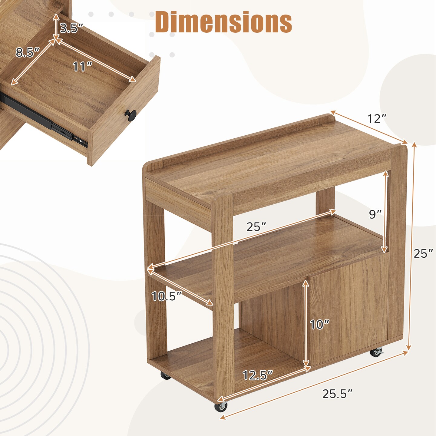 Versatile 2-Drawer Sofa Side Table with Shelves for Small Space Storage