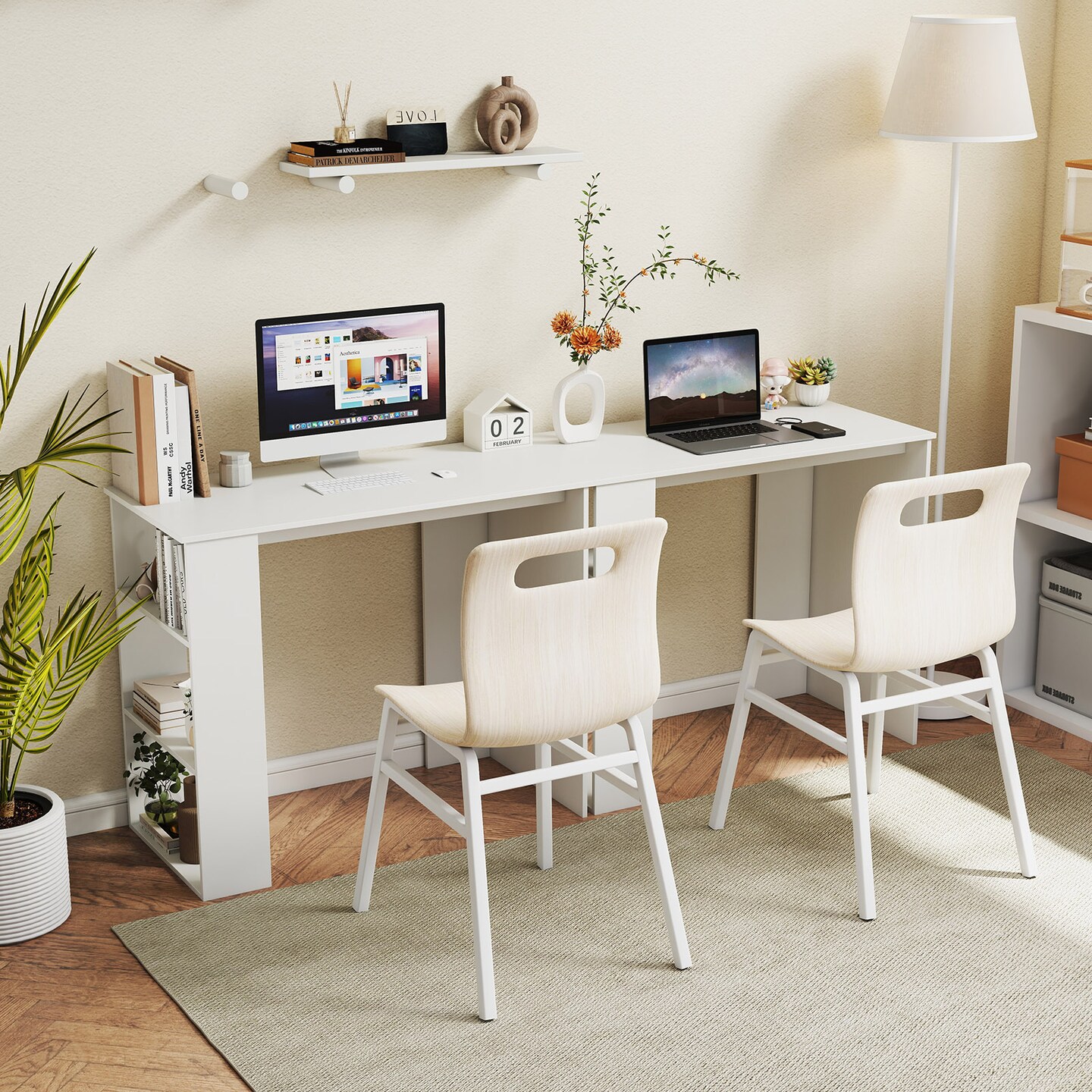 Space-Saving Computer Desk with Side Bookshelf for Small Rooms and Offices