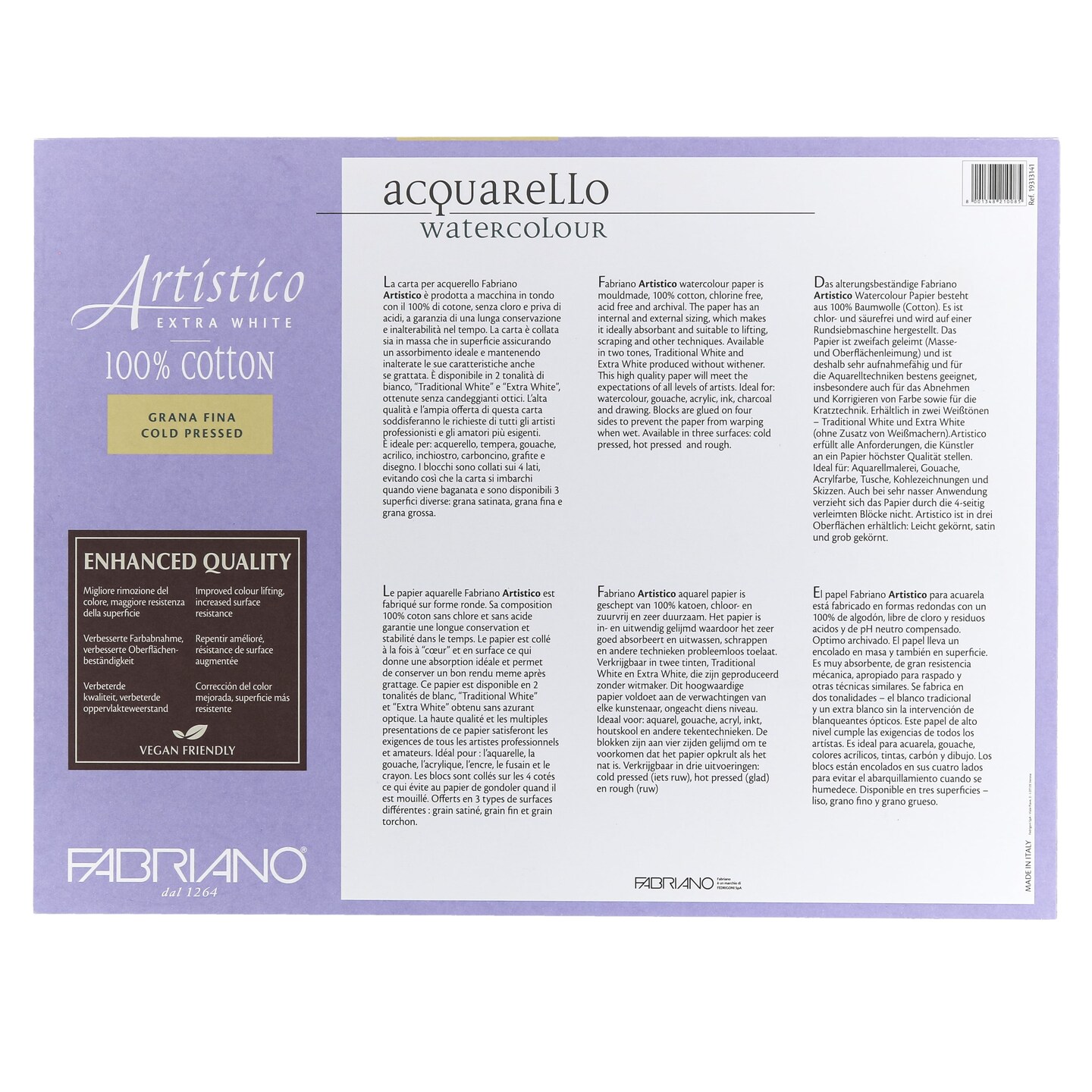 Fabriano Artistico Extra White Watercolor Block, 140 lb./300 gsm