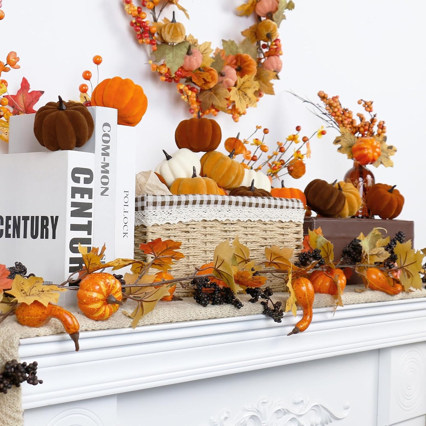 15PCS Artificial Fall Flocked Pumpkins Tabletop Decor