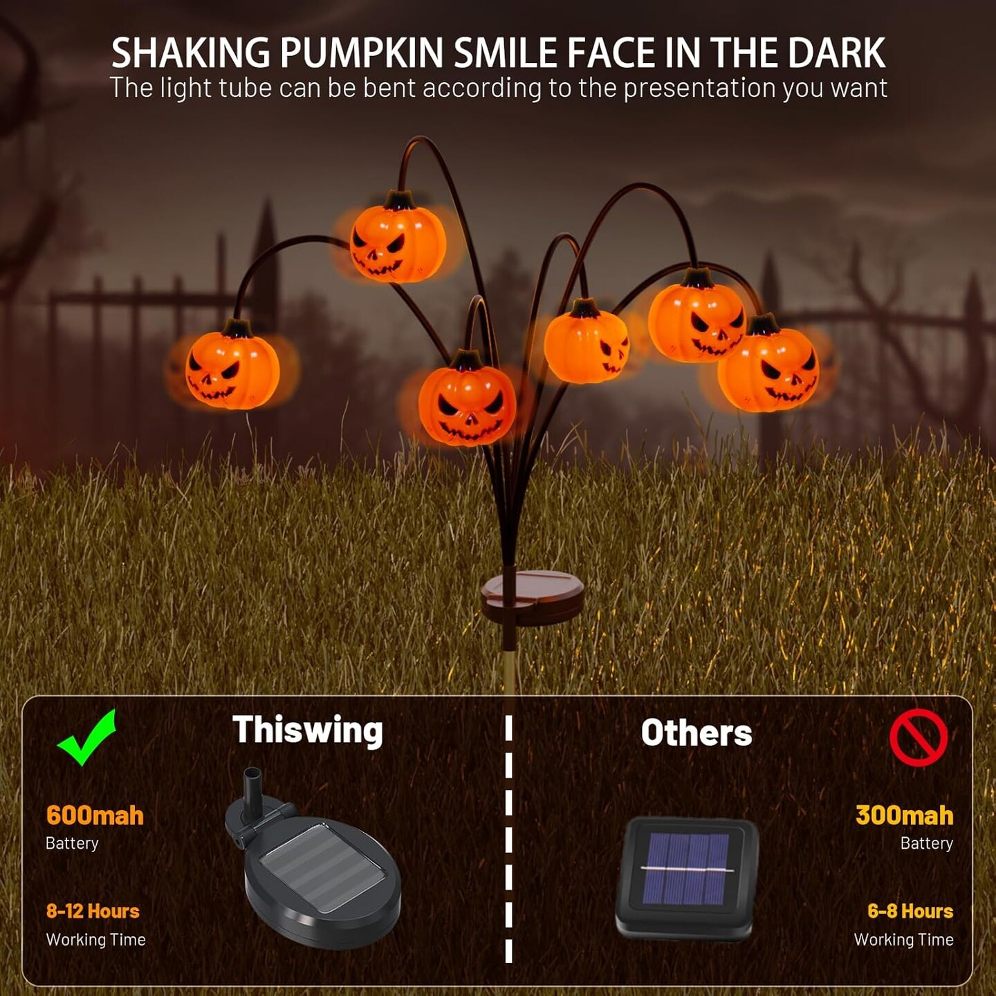 2 Pack Halloween Pumpkin Solar Lights - 12LED (Orange)