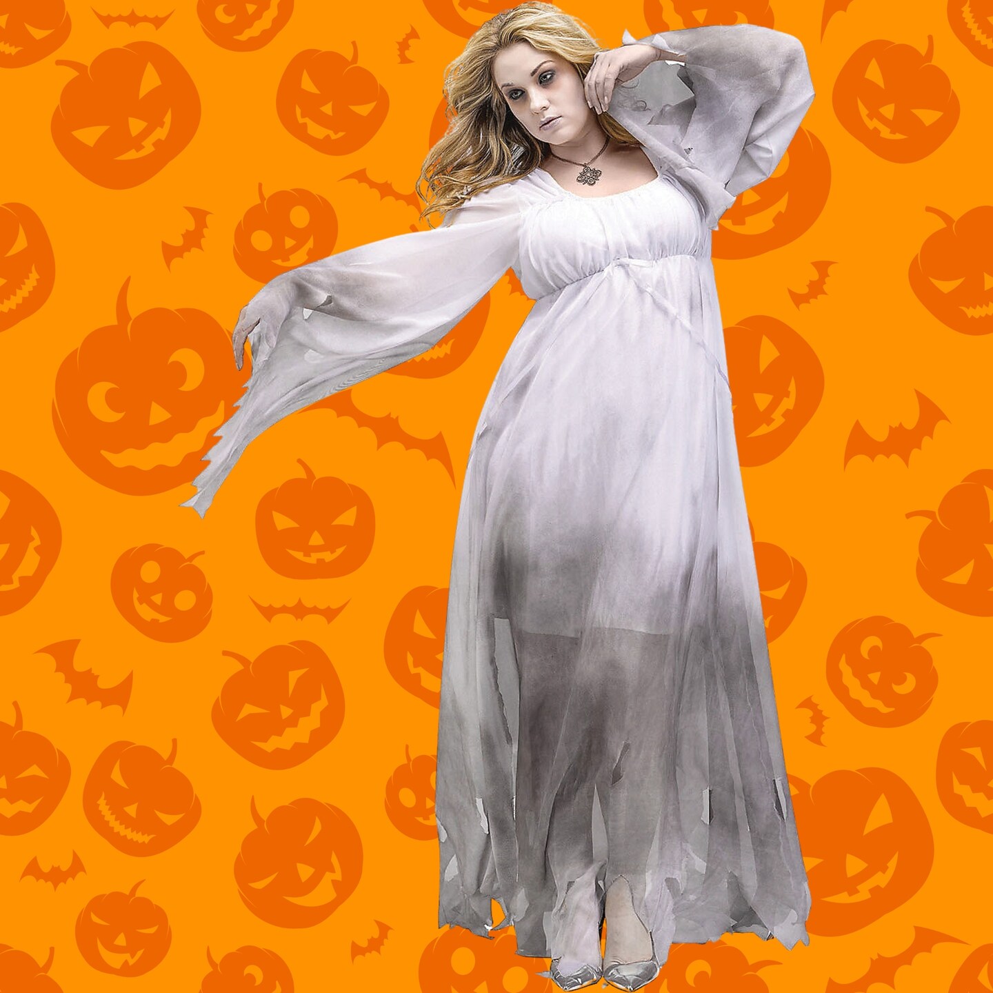 Women&#x27;s Gothic Ghost Costume Long Flowing Plus Size Dress