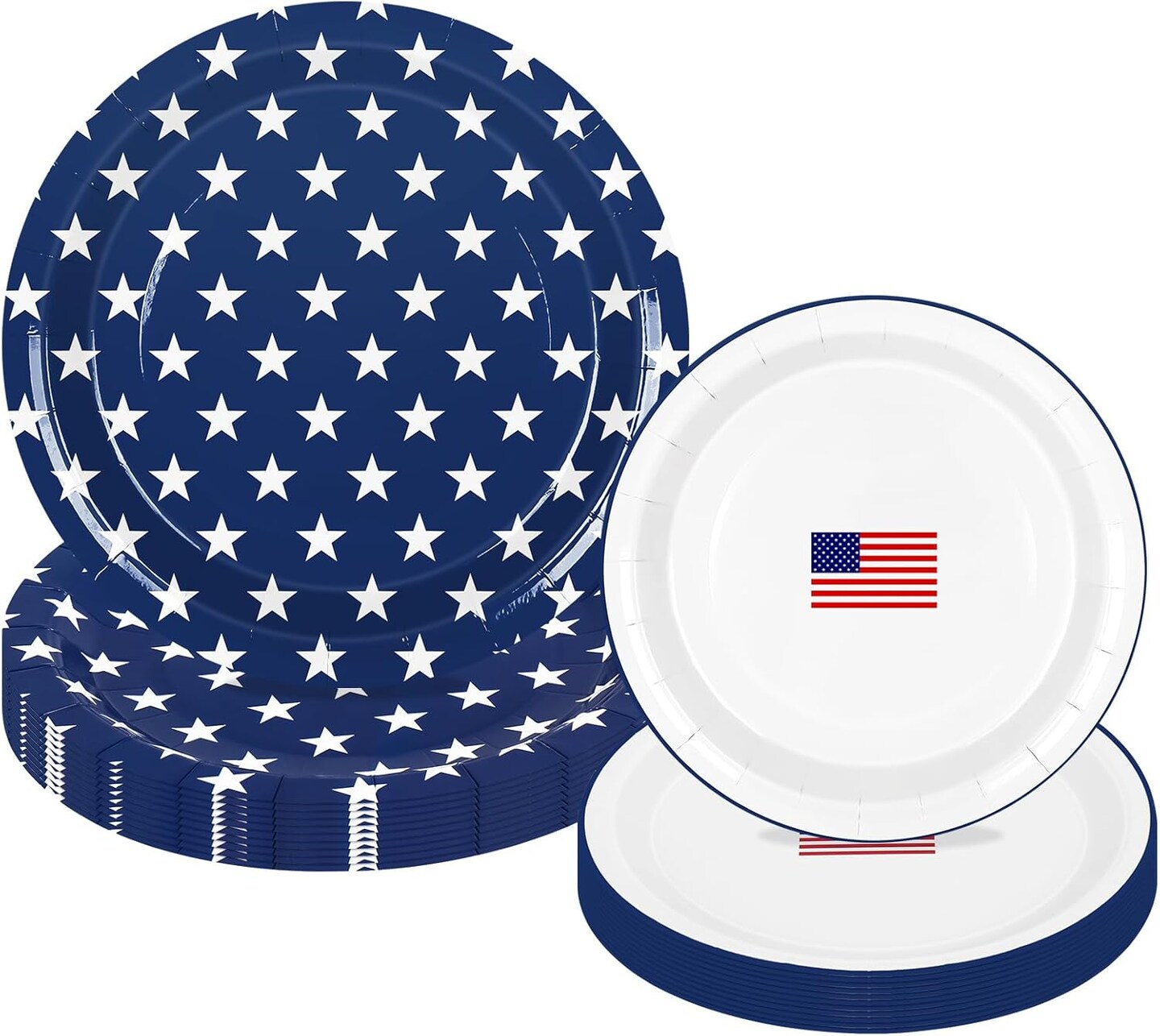 50PCS 250th Anniversary Patriotic Paper Plates Set – Red, White & Blue Star and American Flag Disposable 7” & 9” Plates for 4th of July, Independence Day & Memorial Day Party Decorations