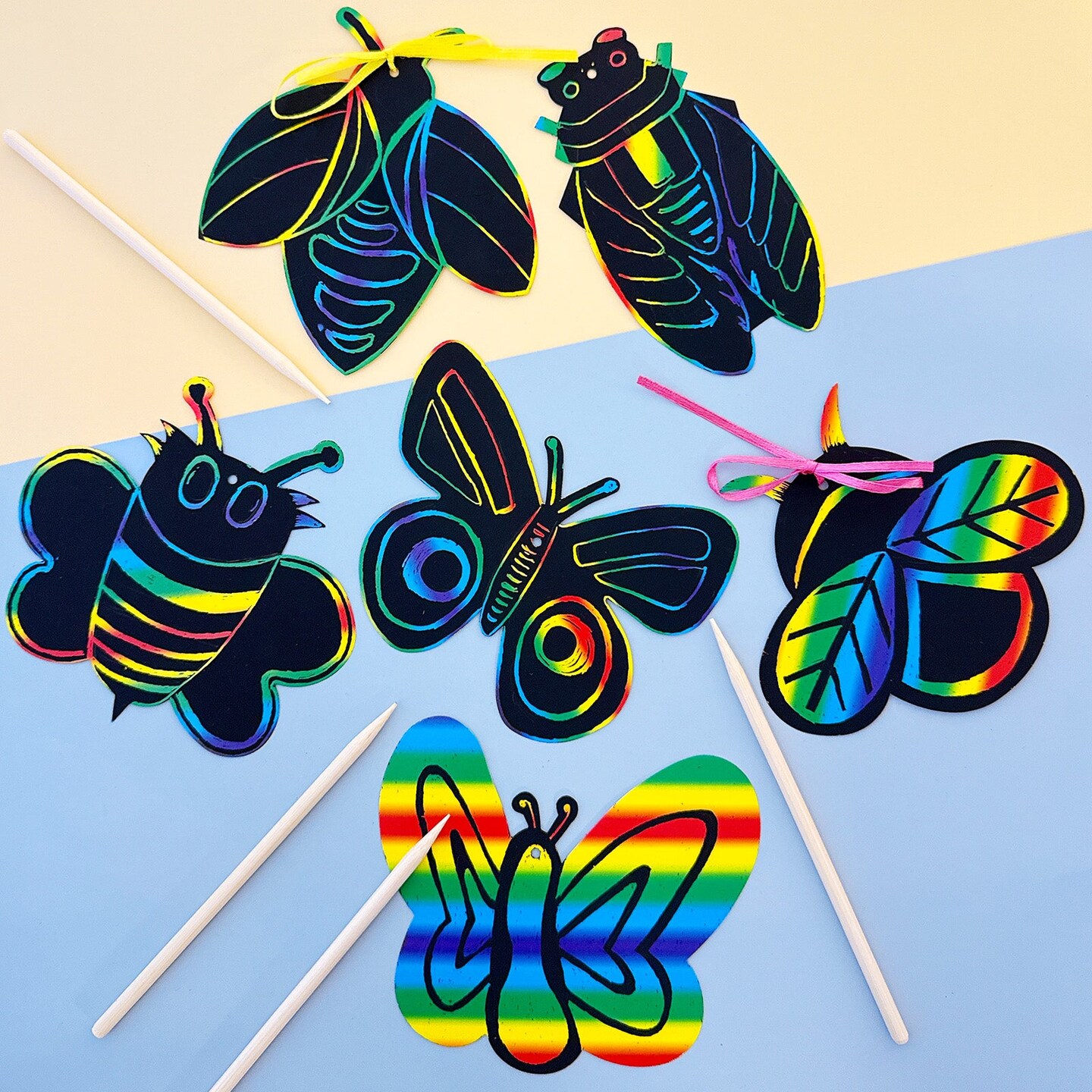 Wrapables 36pc Rainbow Scratch Arts Ornaments, DIY Magic Scratch Arts and Crafts, Insects