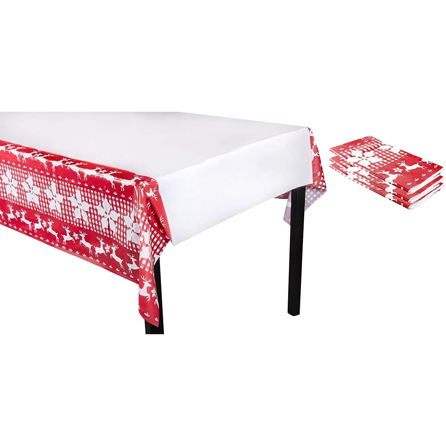 3 Pack Christmas Reindeer Plastic Party Tablecloths, 54&#x22; x 108&#x22; Red Rectangular Disposable Table Covers for Xmas Holiday Supplies