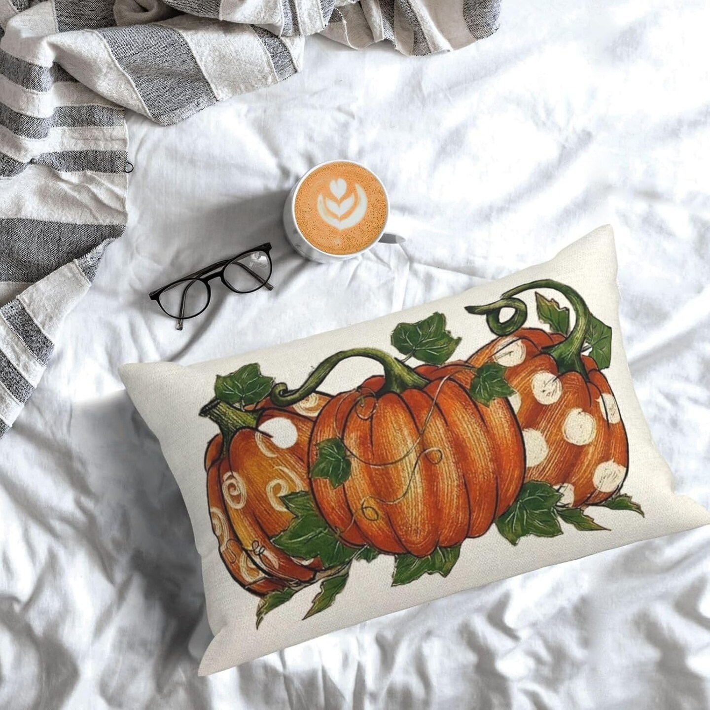 2 Orange PumpkinThrow Pillow Covers Outdoor Decor (Three Orange Pumpkin)