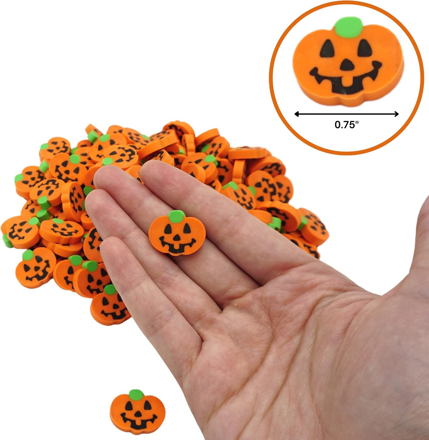 4E's Novelty Mini Pumpkin Erasers Bulk 144 pcs - Halloween Erasers for Kids, Non-Toxic Small Rubber Erasers for Classroom Rewards, School Prizes, Trick or Treat Candy Alternative, Party Favors