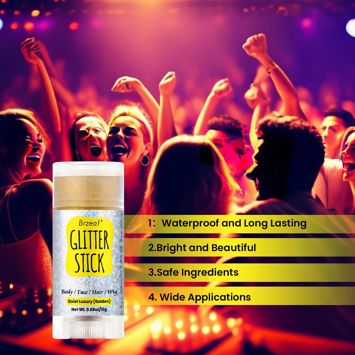 Golden Glitter Stick – Chunky Face & Body Glitter for Hair, Eyes, Lips | Long-Lasting, Waterproof Makeup for Music Festivals, Concerts, Raves & Holiday Parties (Golden)