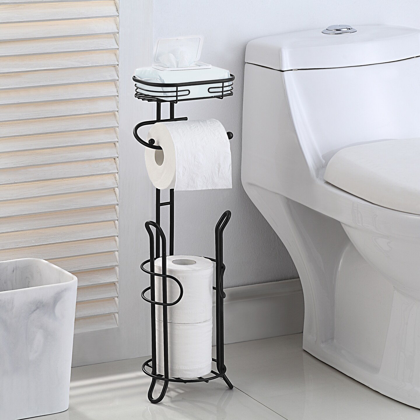 Bathroom Heavyweight Toilet Tissue Paper Roll Storage Holder Stand with Reserve and Shelve