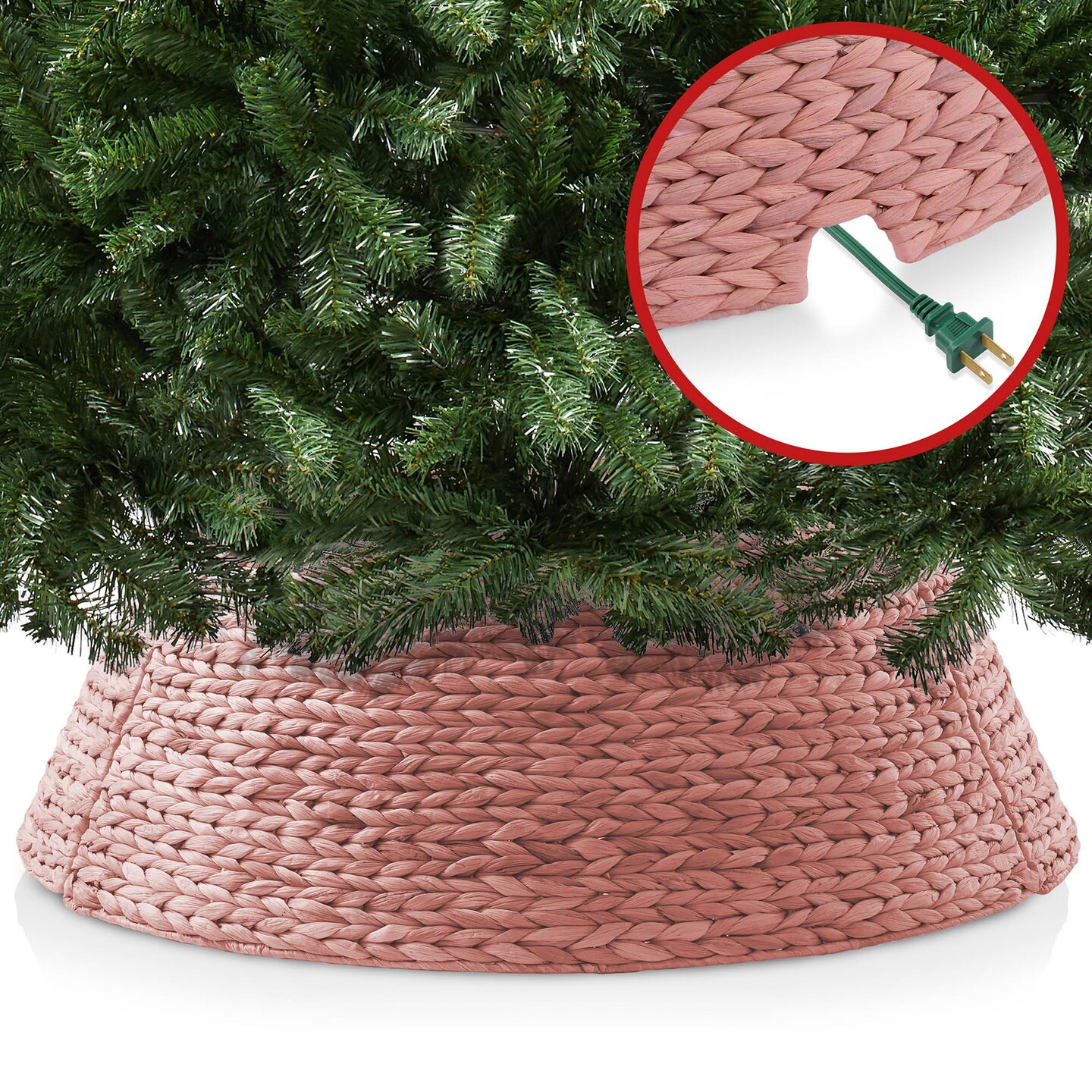 Casafield Christmas Tree Collar, Woven Water Hyacinth Tree Base Cover with Cord Cut Out