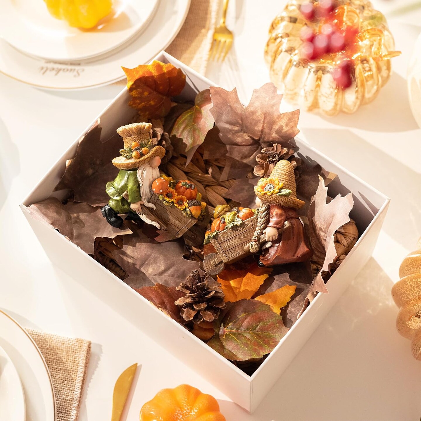 2 Pcs Fall Gnomes Decor for Table Indoor Outdoor(Brown)