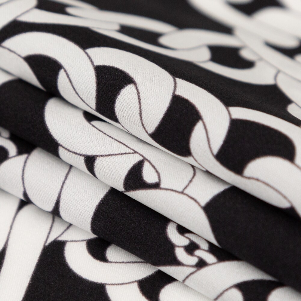 1 Yard Mood Exclusive Italian Black and White Chains Silk Charmeuse Fabric, 55 Inches Wide