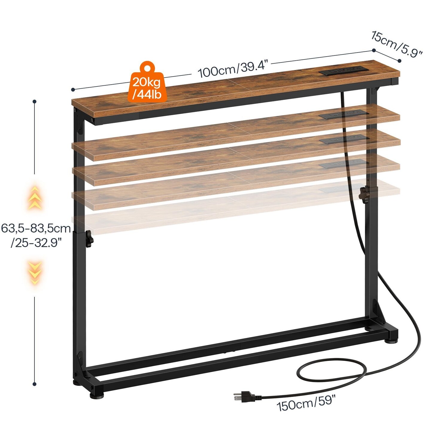 Space-Saving Multi-Functional Sofa or Desk Table with AC and USB Ports