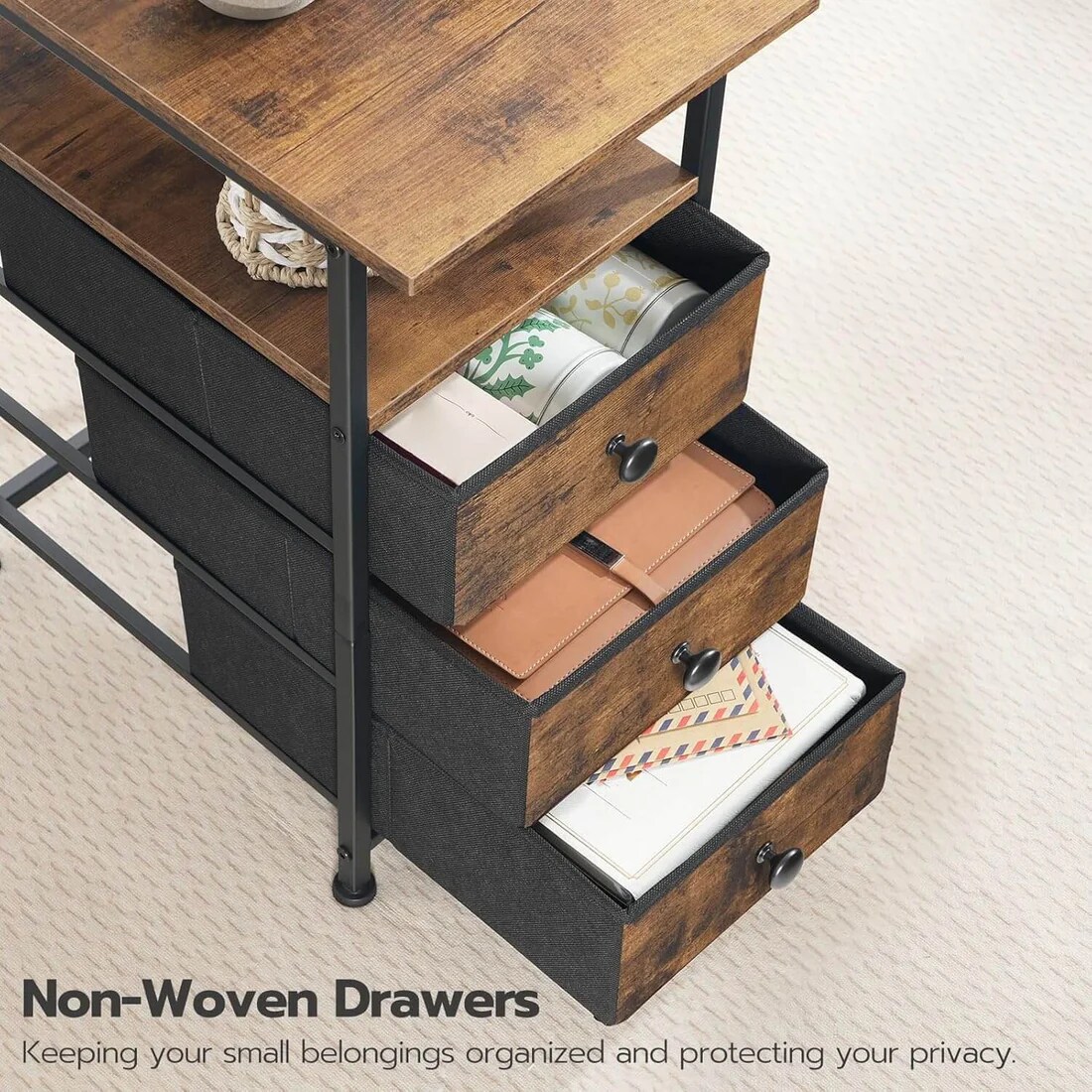 Bedside Table 3 Drawers Charging Station Storage Side Table Brown