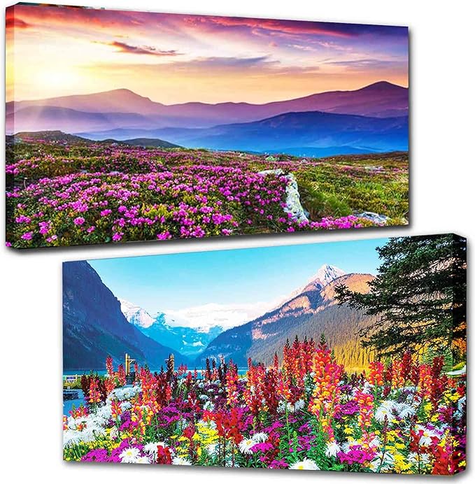 2 Pack Diamond Art Kits for Adults, Mountains Diamond Painting Kits Flowers, Large Size Diamond Art Kits for Adults Nature Scenery 16x28inch Home Wall Decor