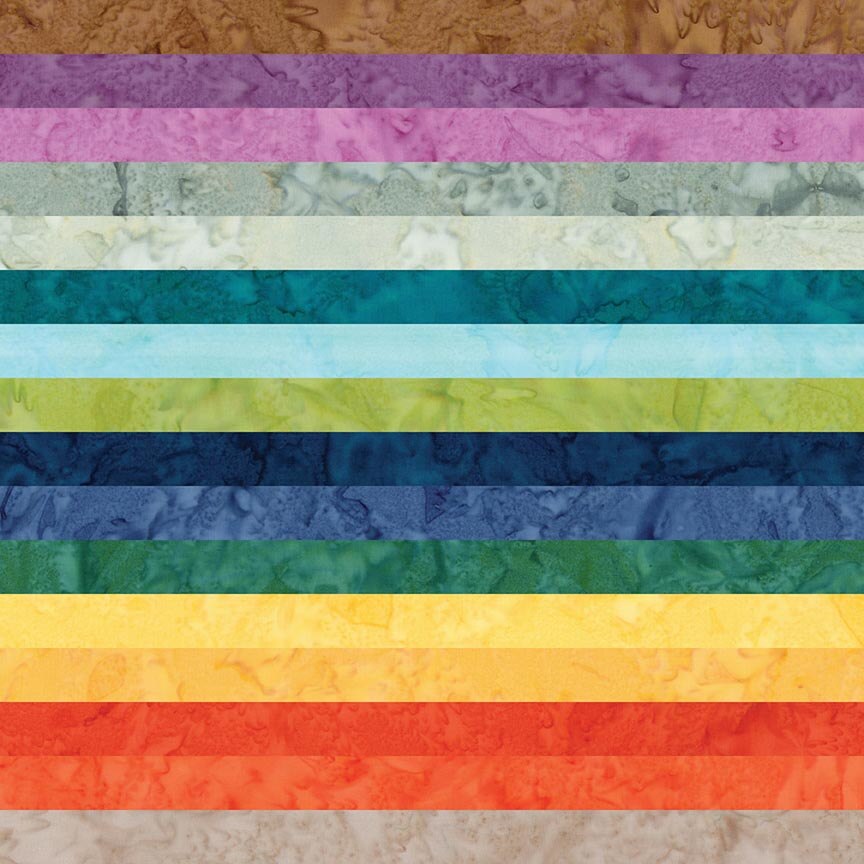 Expressions Batiks Hand-Dyes Bright Day 5" Square Pack (Charm Pack / 5" Stacker) by Riley Blake Designs for Riley Blake (5-21011-42)