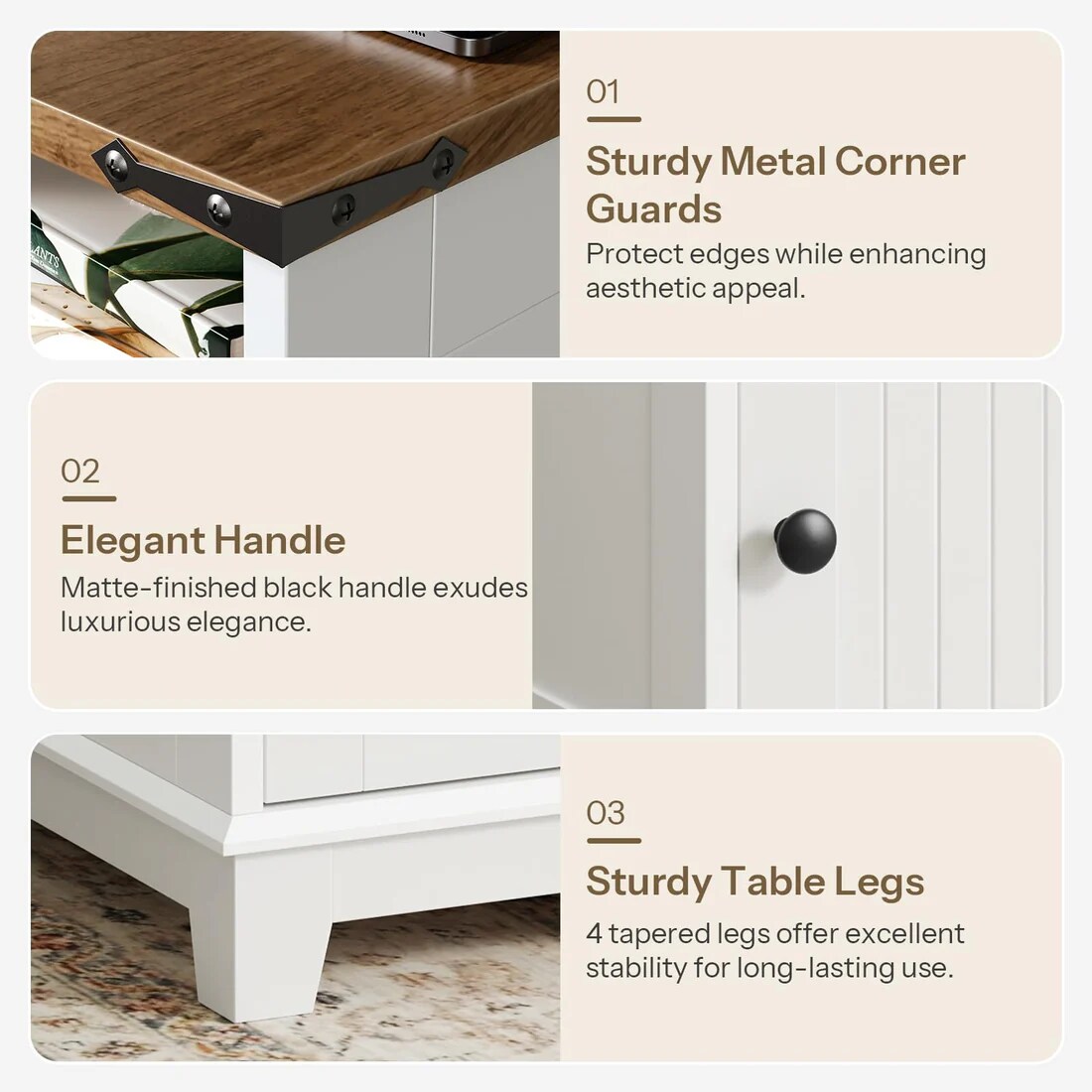 Nightstand with Charging Station Cabinet Storage Side Table White