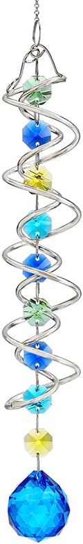 20.5inch Gazing Ball Spiral Tail,Decorative Wind Spinner Sun Catcher,Rainbow Maker Double-Spiral W/Sea Blue Crystal Ball and Chain,Glass Crystals for Indoor Outdoor Decoration