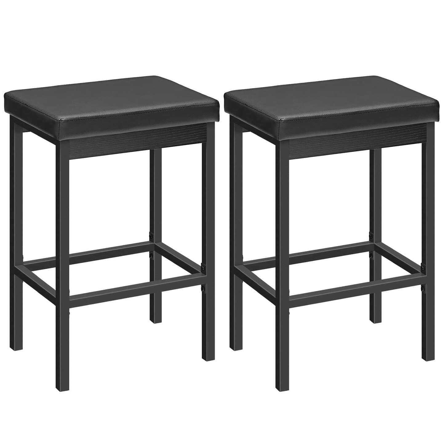 Modern Bar Chairs Set of 2, PU Seat with Footrest, Kitchen Stools
