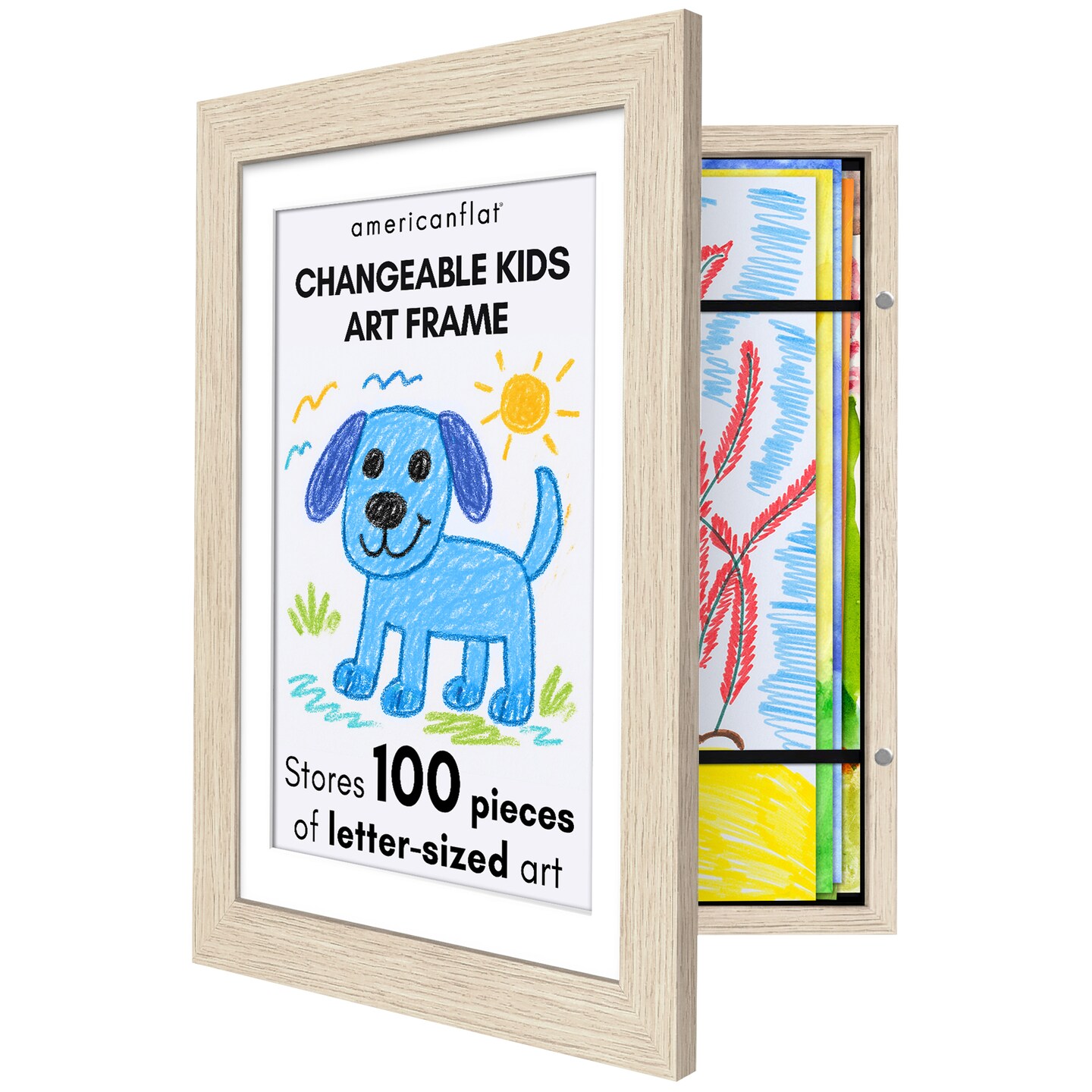Americanflat 10x12.5 Kids Art Frame - 8.5x11 with Mat or 10x12.5 without Mat - Kids Artwork Frame - Magnetic Frame Closure - Shatter Resistant Glass - Hanging Hardware