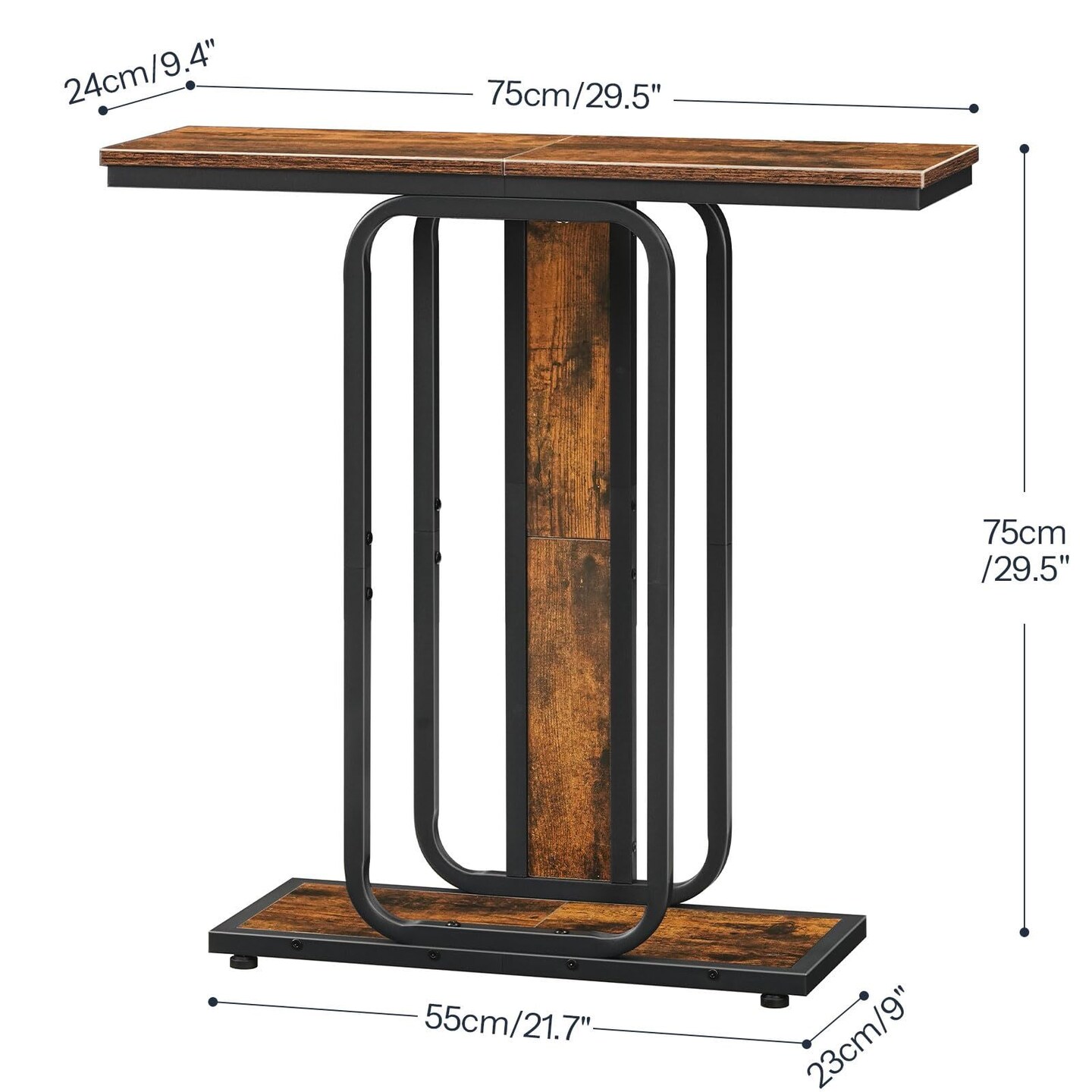 Industrial Narrow Accent Table with Sturdy Metal Frame, Rustic Entryway Table