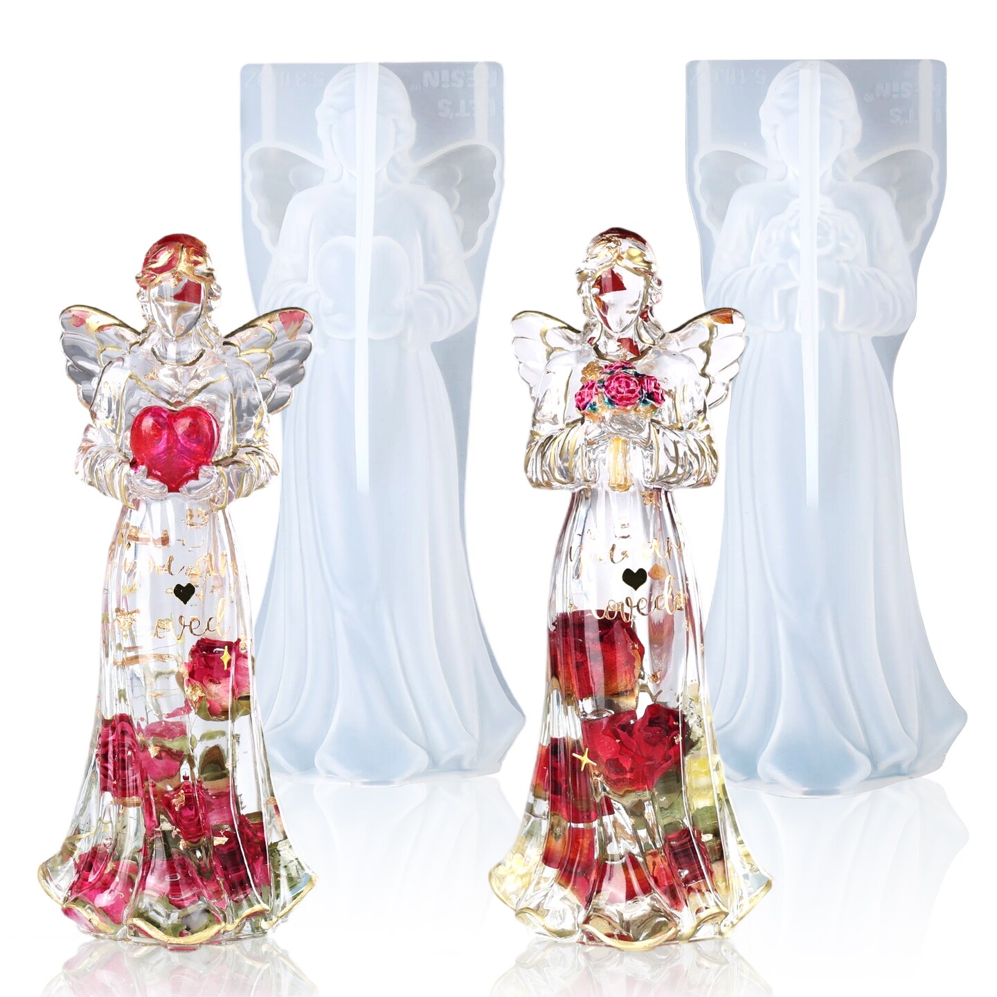 LET'S RESIN 2pcs Angel Figurines Resin Molds, Angel Silicone Molds for Preserved Flowers, DIY Resin Art, Gift for Woman-Retirement/Mother's Day