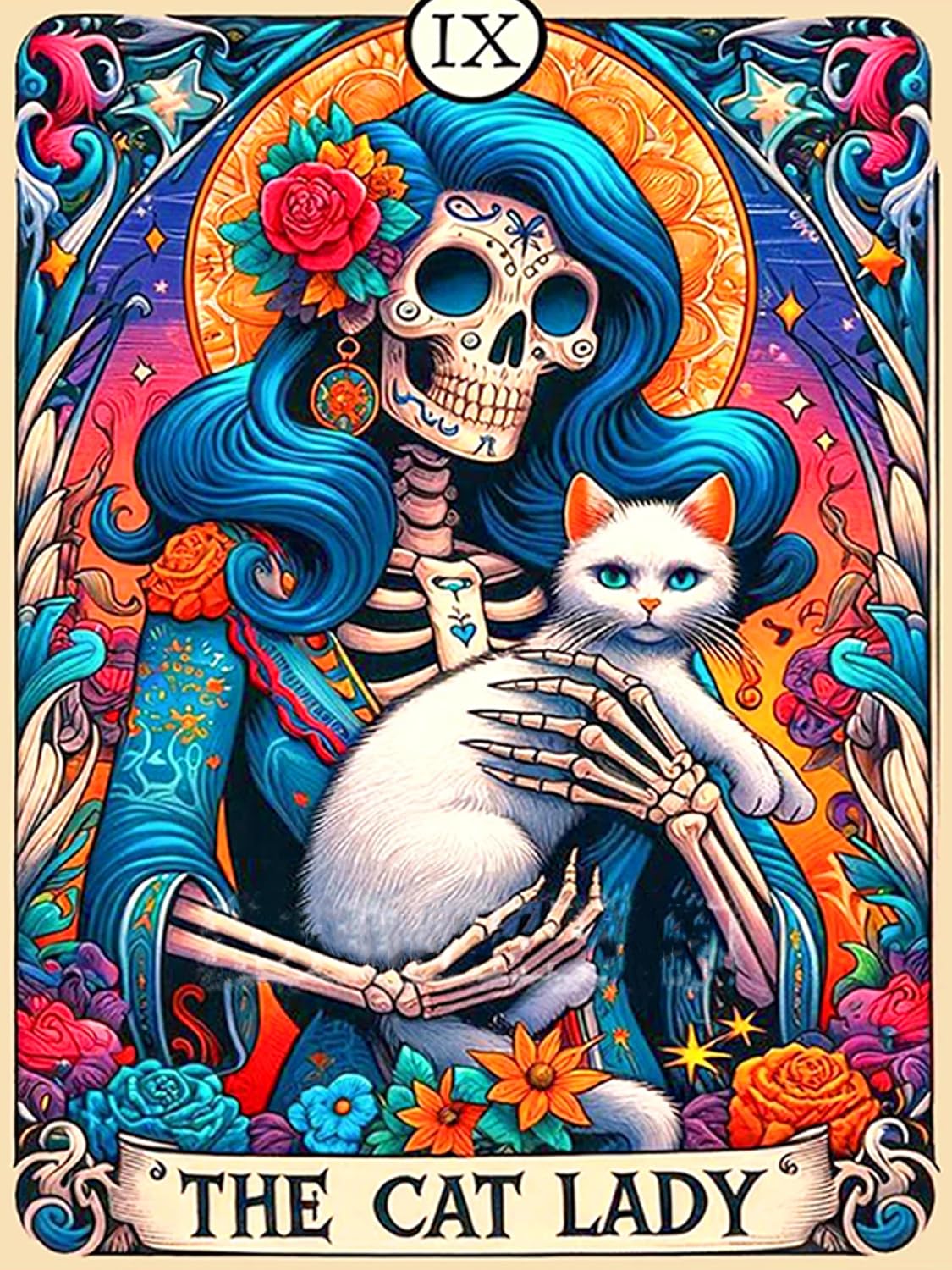 Horror Skull Cat Diamond Art Kit for Adults, 5D Full Drill Gothic