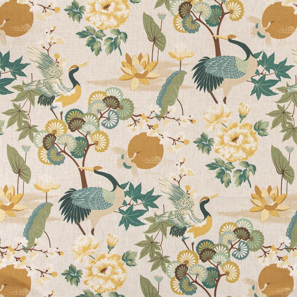 Yellow Green Stain Resistant Performance Floral Novelty Botanical Print Upholstery Fabric by The Yard - SKU: Chopin Sage
