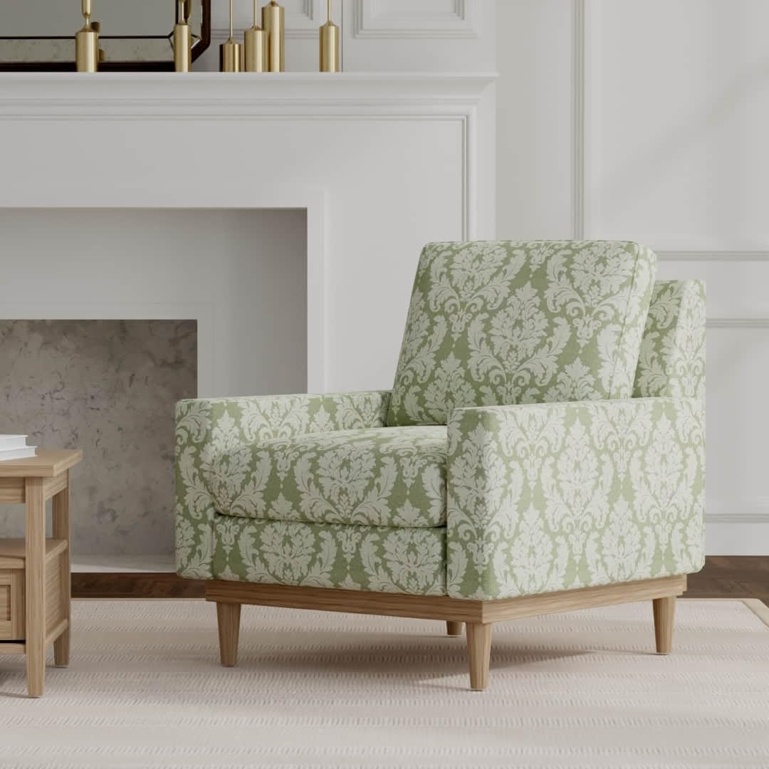 Green Damask Woven Pattern Upholstery Fabric by The Yard - SKU: Huey Juniper