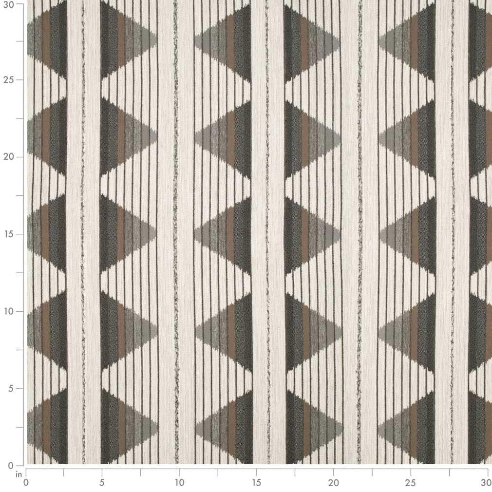 Grey & Brown Made in The USA Performance Global Geometric Woven Pattern Upholstery Fabric by The Yard - SKU: Byron Flannel