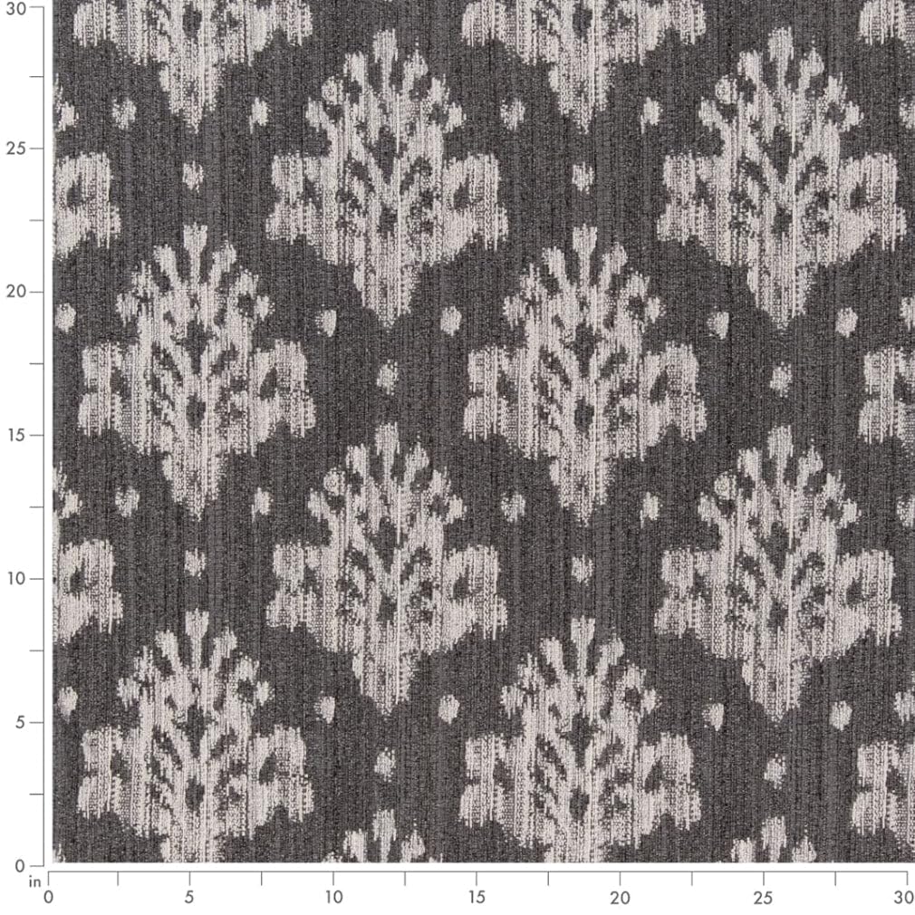 Grey Stain Resistant Performance Pet Friendly Abstract Damask Global Woven Pattern Upholstery Fabric by The Yard - SKU: Ana Steel