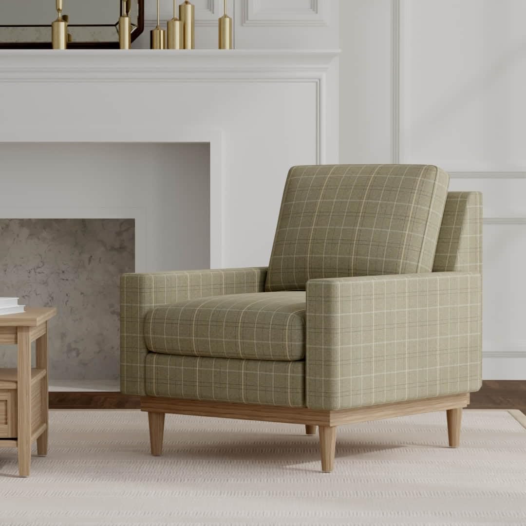 Green Stain Resistant Performance Pet Friendly Plaid Woven Pattern Upholstery Fabric by The Yard - SKU: Cairo Cypress