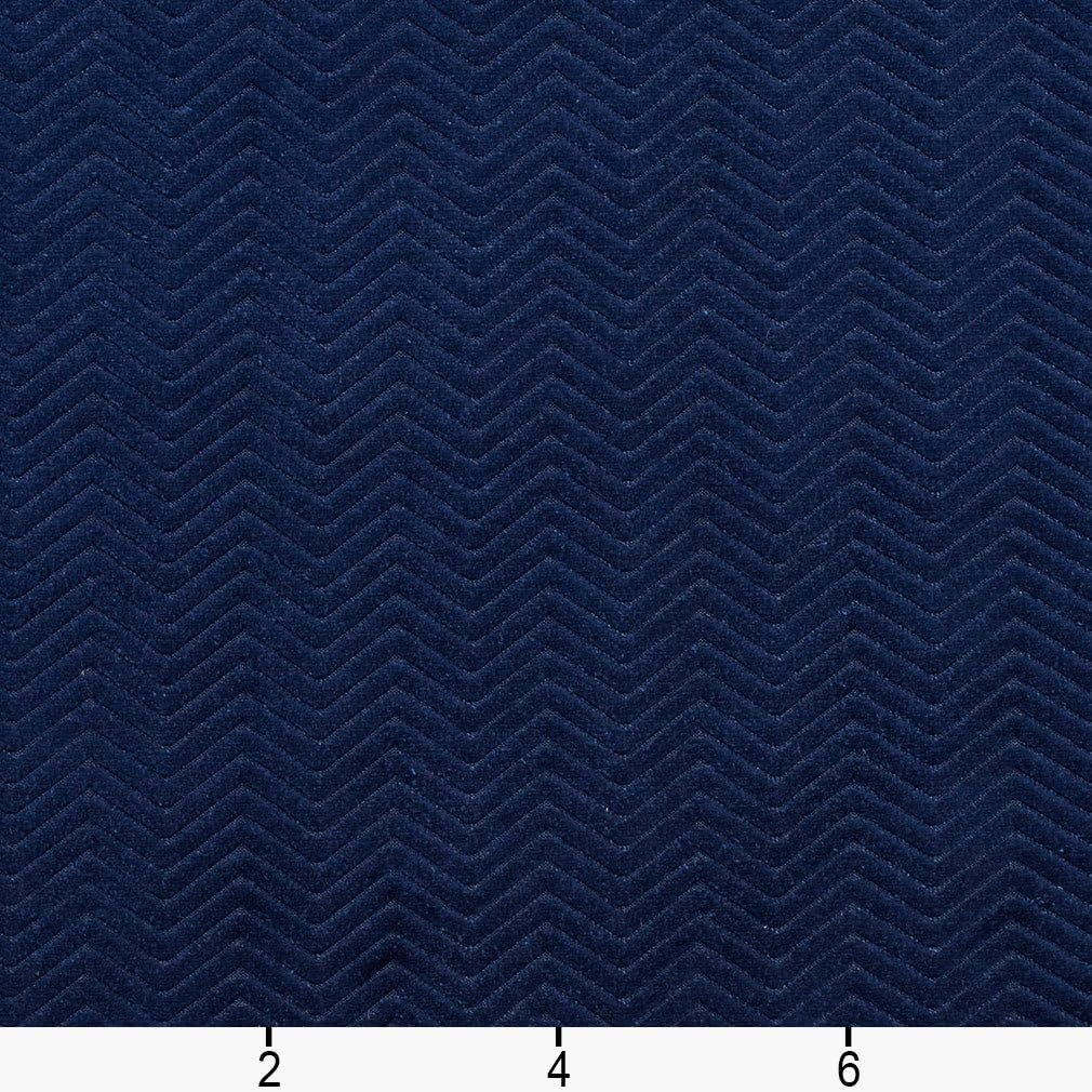 Blue Herringbone Small Scale Geometric Velvet Woven Pattern Upholstery Fabric by The Yard - SKU: Dalton Navy