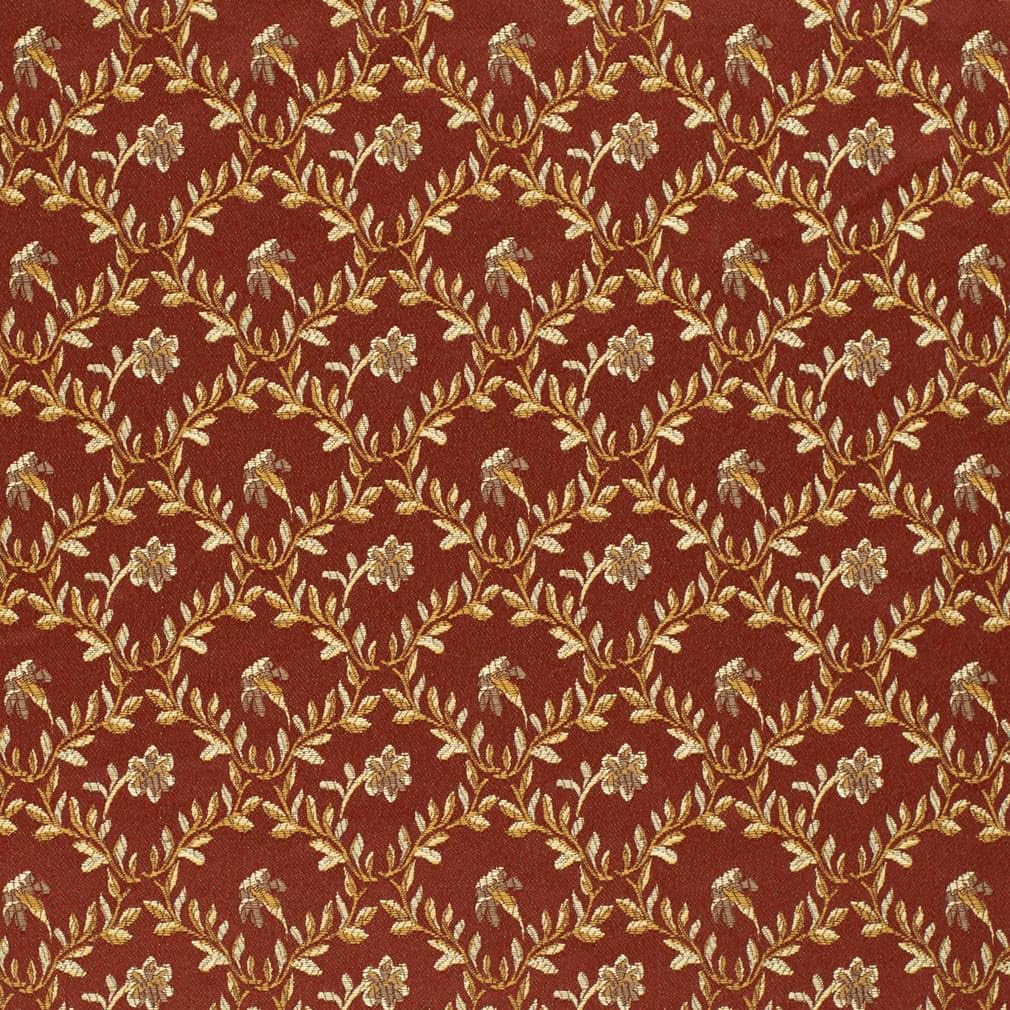 Red Floral Leaves Woven Pattern Upholstery Fabric by The Yard - SKU: Diana Currant