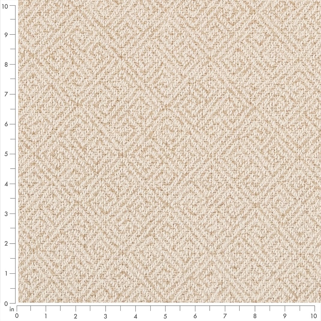 Natural Made in America Greek Key Geometric Woven Pattern Upholstery Fabric by The Yard - SKU: Leon Sand