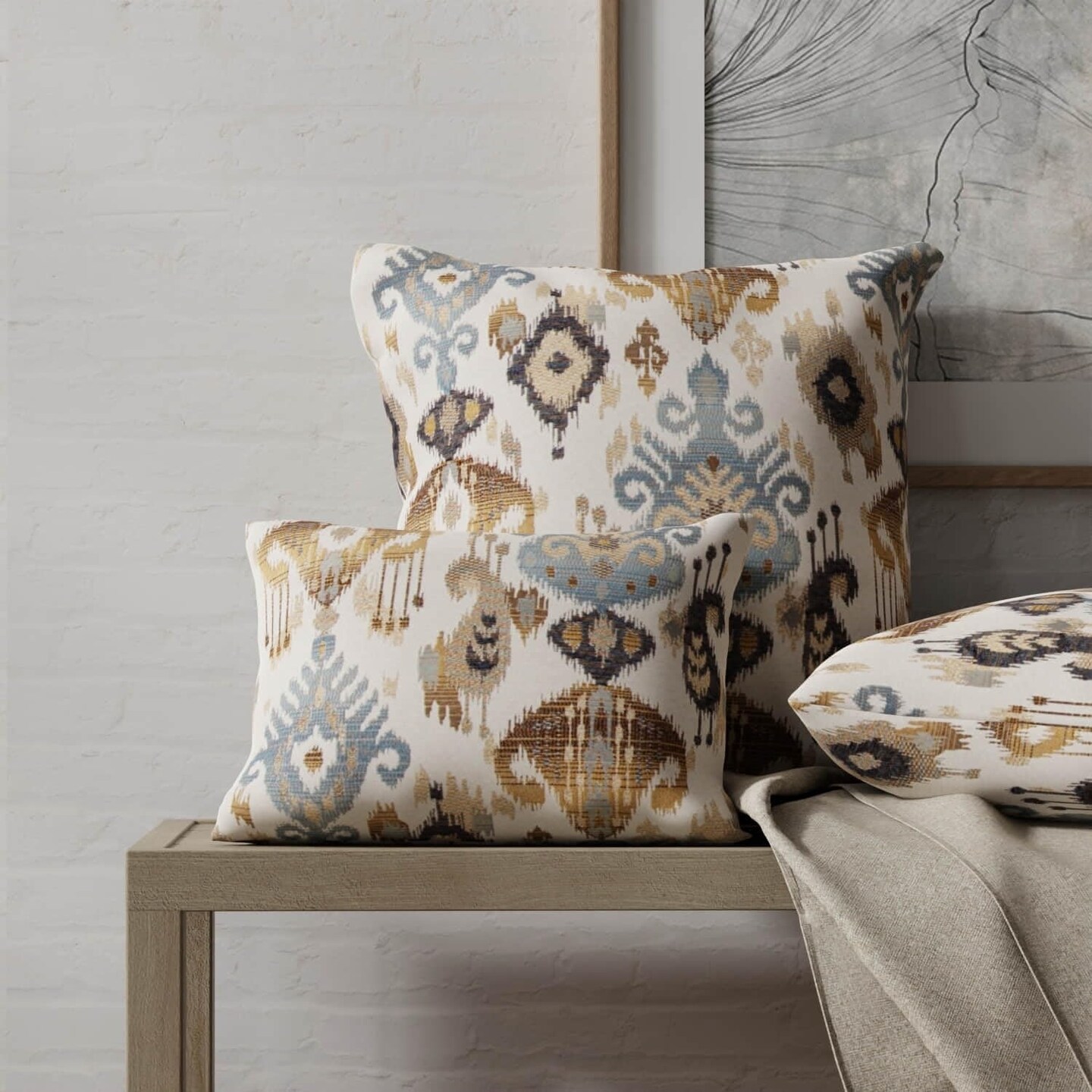 Blue Abstract Global Woven Pattern Upholstery Fabric by The Yard - SKU: Gilbert Azure