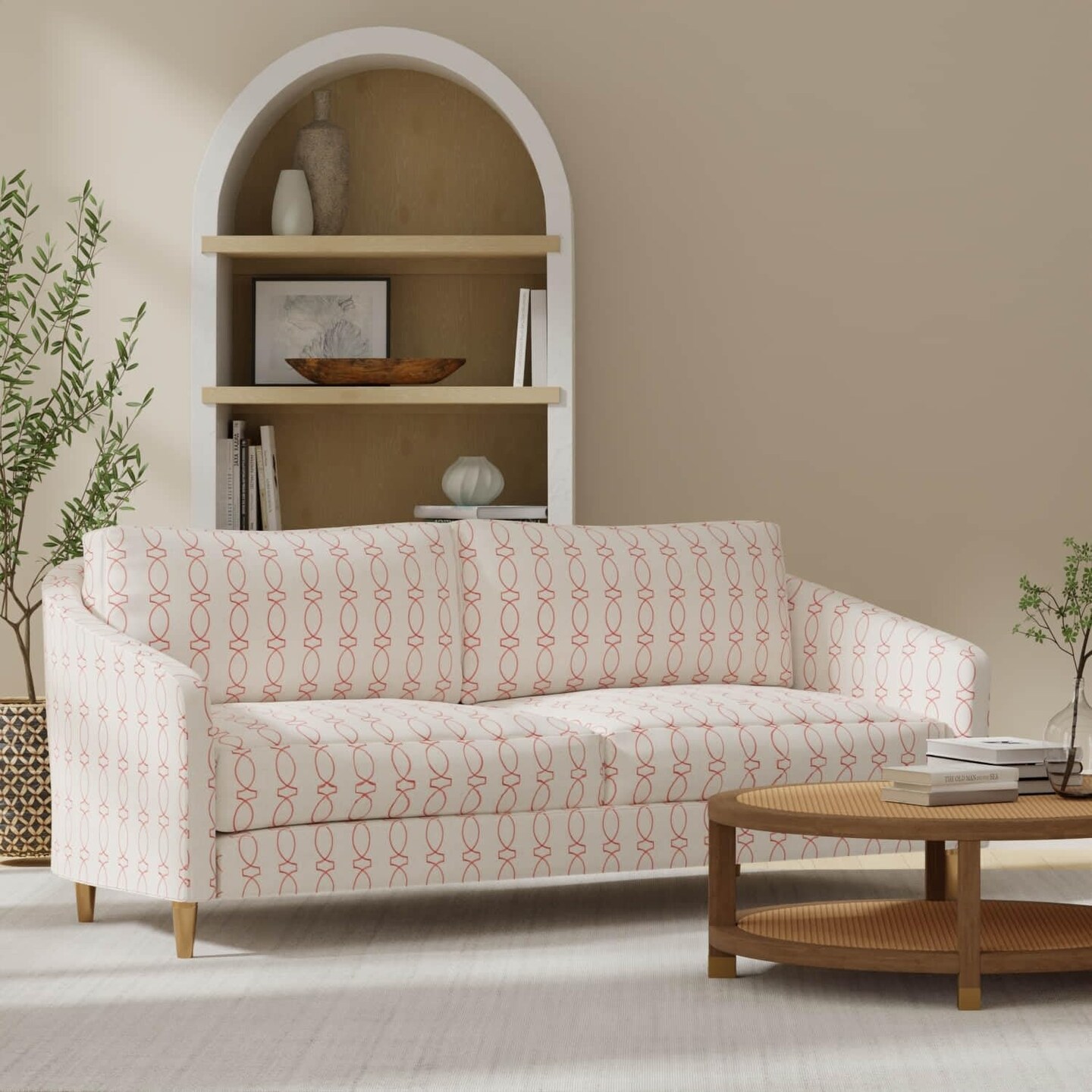 Red Embroidery Geometric Upholstery Fabric by The Yard - SKU: Barkley Carmine
