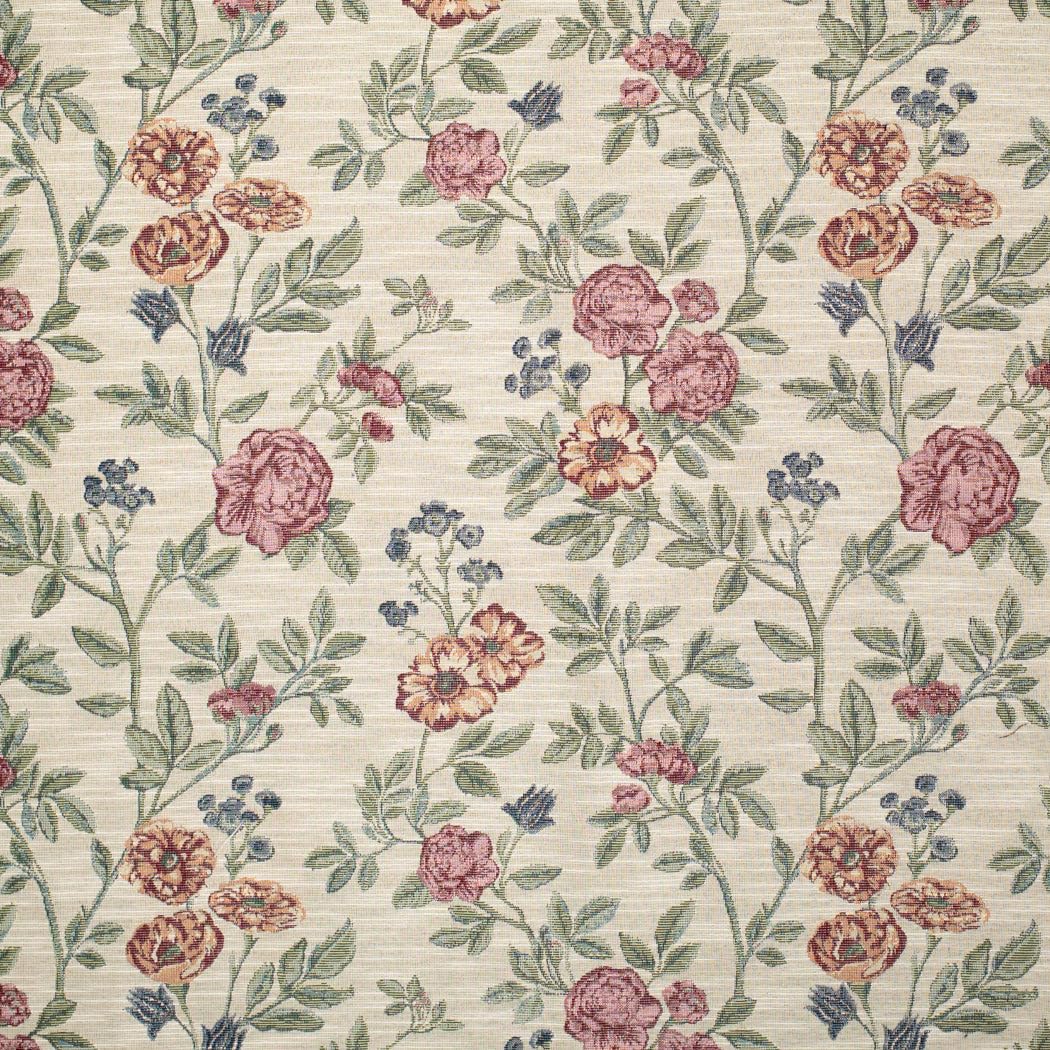 Green-Red-Burgundy Floral Performance Grade Cotton Blend Woven Pattern Upholstery Fabric by The Yard - SKU: Faye Plum