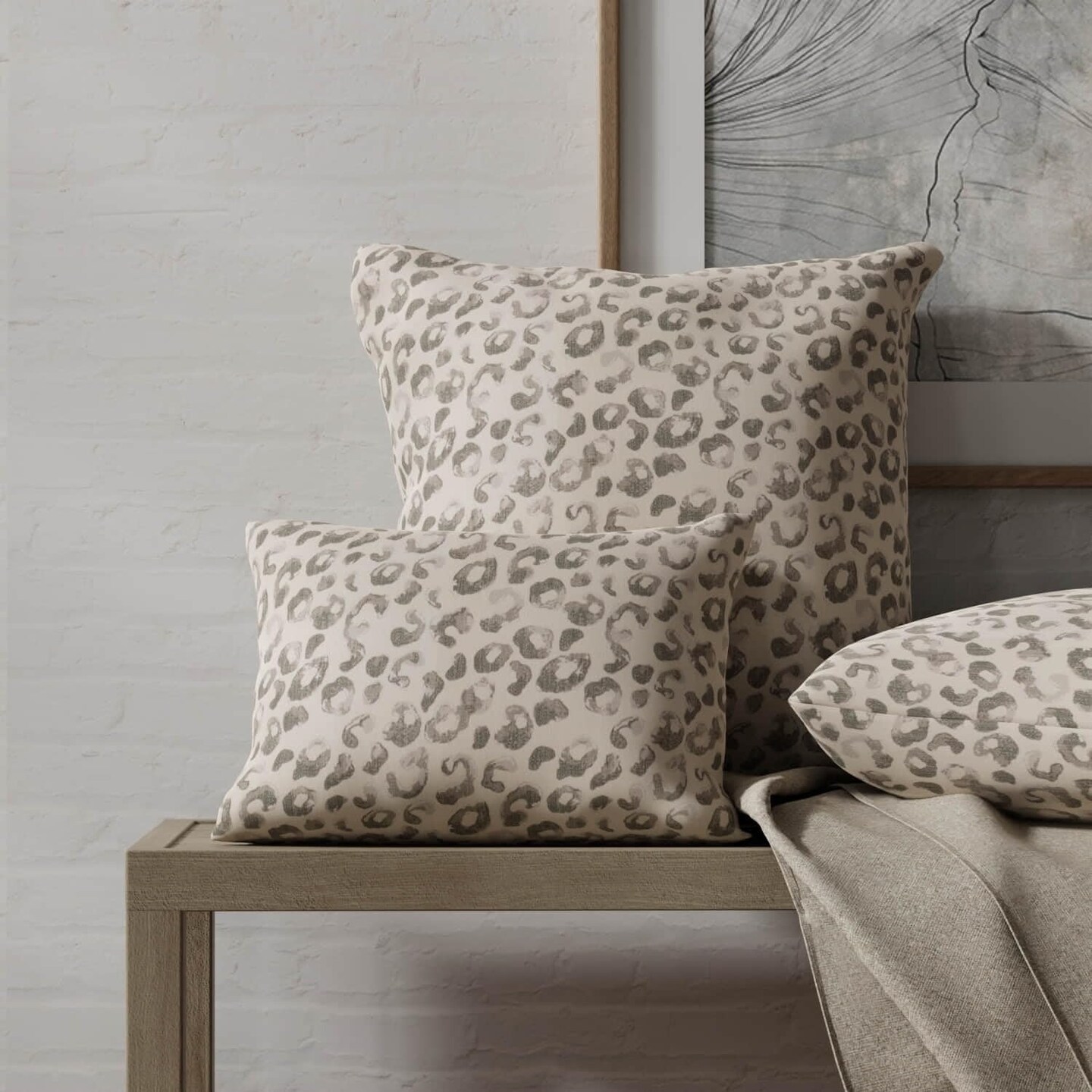 Grey Leopard Animal Print Linen Look Upholstery Fabric by The Yard - SKU: Petra Smoke