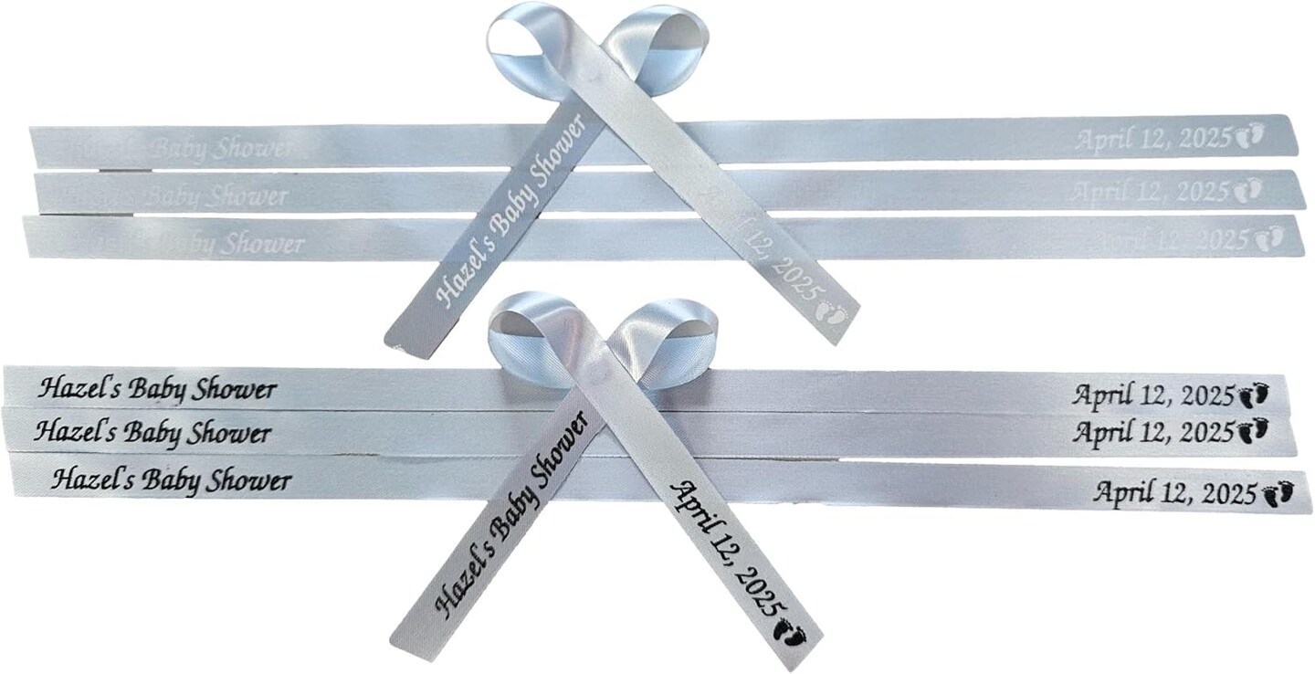 25 Personalized Ribbons Assesmbled Bows Custom for baby shower (Light Blue Ribbon)
