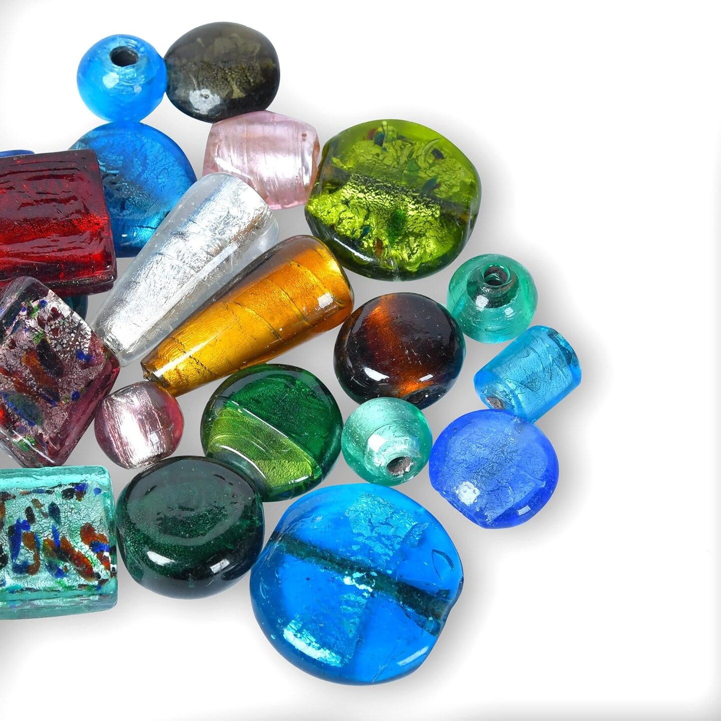 1 LB Bag of Assorted Glass Beads for Jewelry Making (Silver Foil Mix)