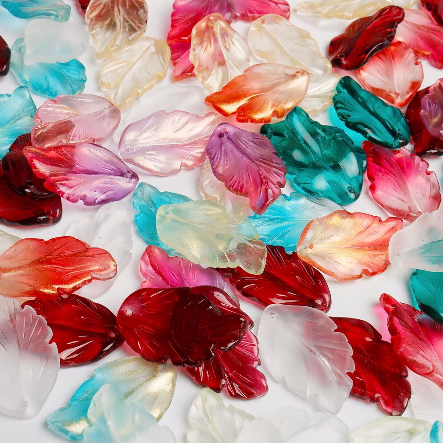 100PCS Glass Leaf Bead Charms Leaf Shape Crystal Beads Cute Charms Earring Charms