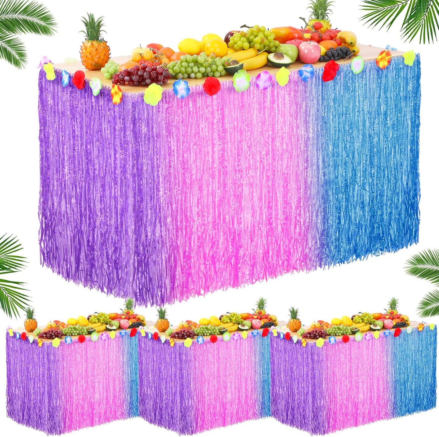 4 Pack Luau Grass Table Skirt Colorful - Hawaiian Tropical Table Skirt