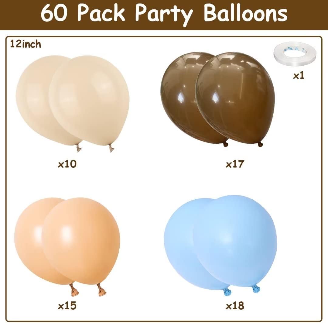 Blue and Brown Balloons, 60 PCS Pastel Macaron Blue White Sand Nude Brown Latex Balloons Set(Blue Brown)