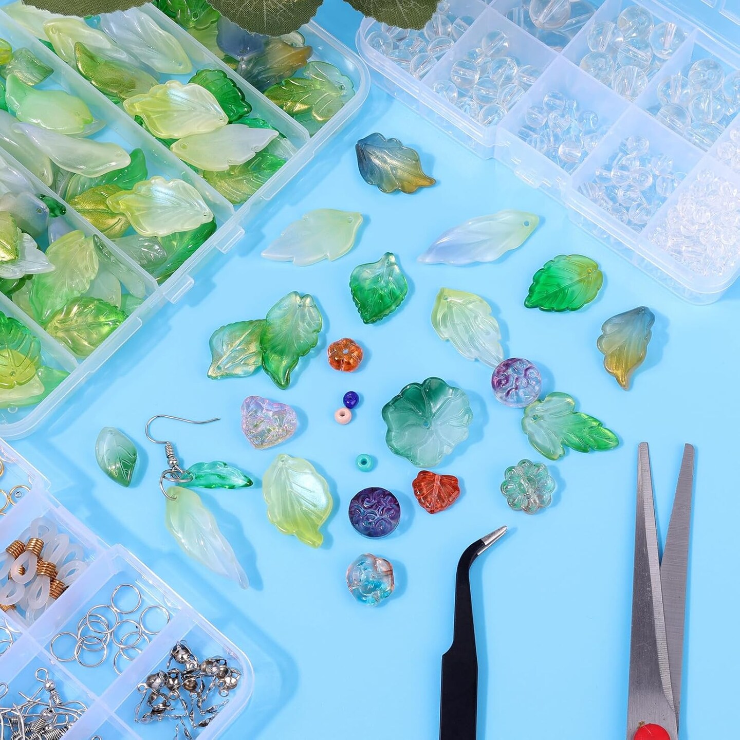 120Pcs Czech Glass Leaf Shaped Beads Assorted Crystal Beads