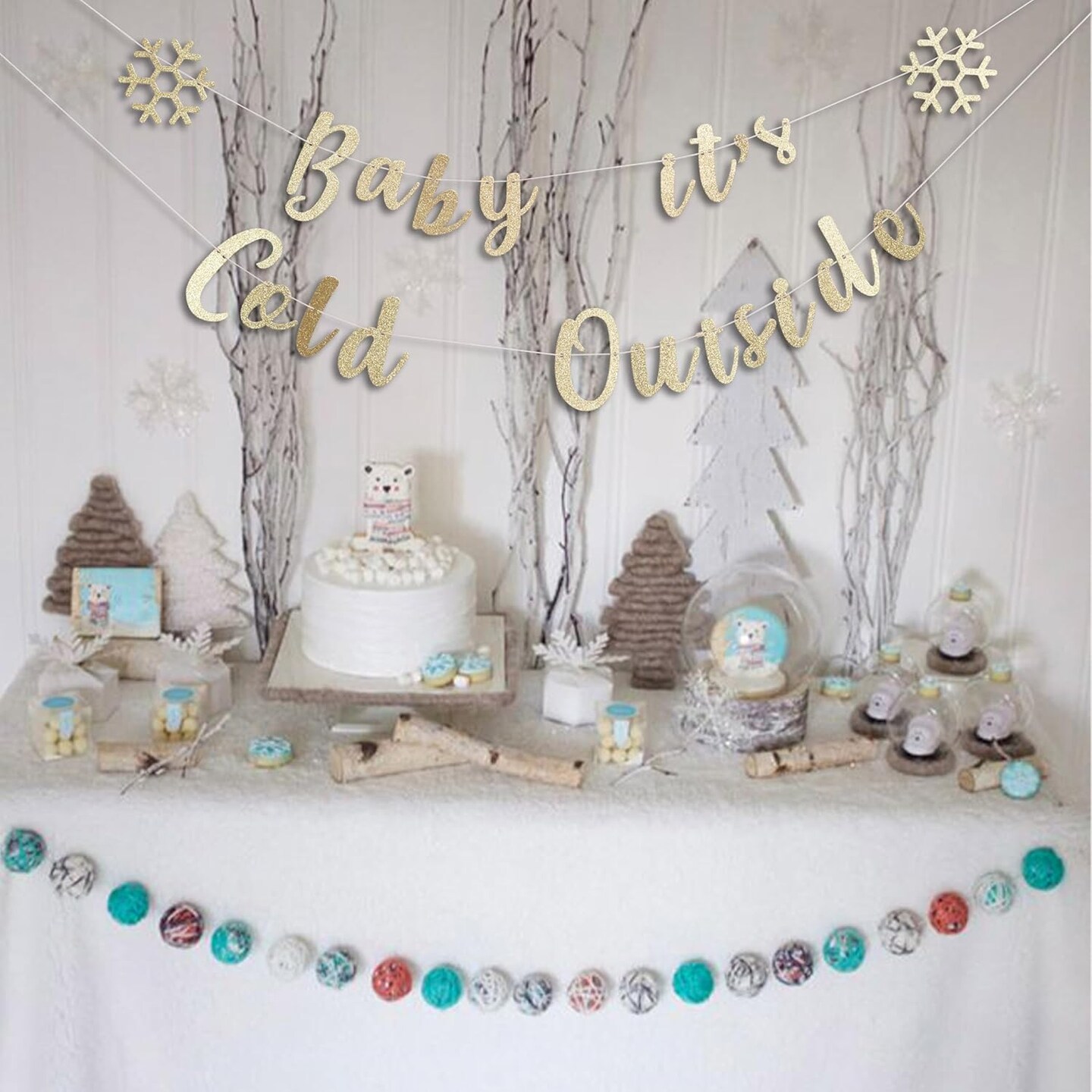 Baby It&#x27;s Cold Outside - Golden Glitter Snowflake Baby Shower Decorations,Gender Reveal Hanging Banner Sign Decor